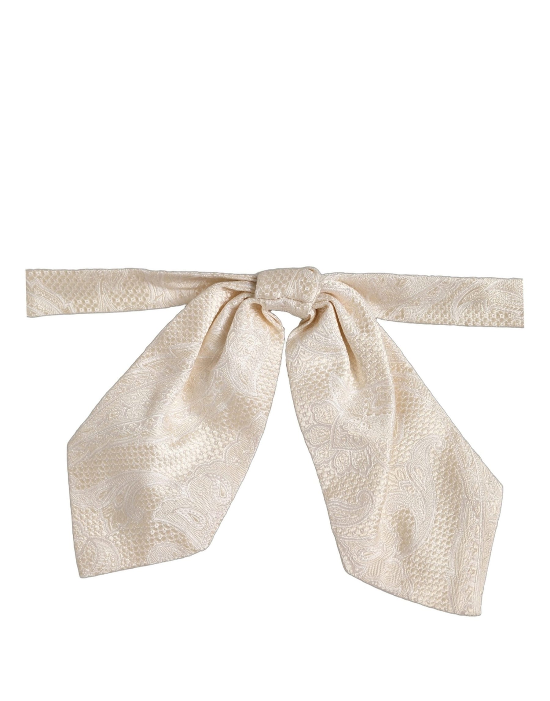 Dolce & Gabbana Men Ivory Paisley SIlk Adjustable Neck Papillon Bow Tie | Regal Royce