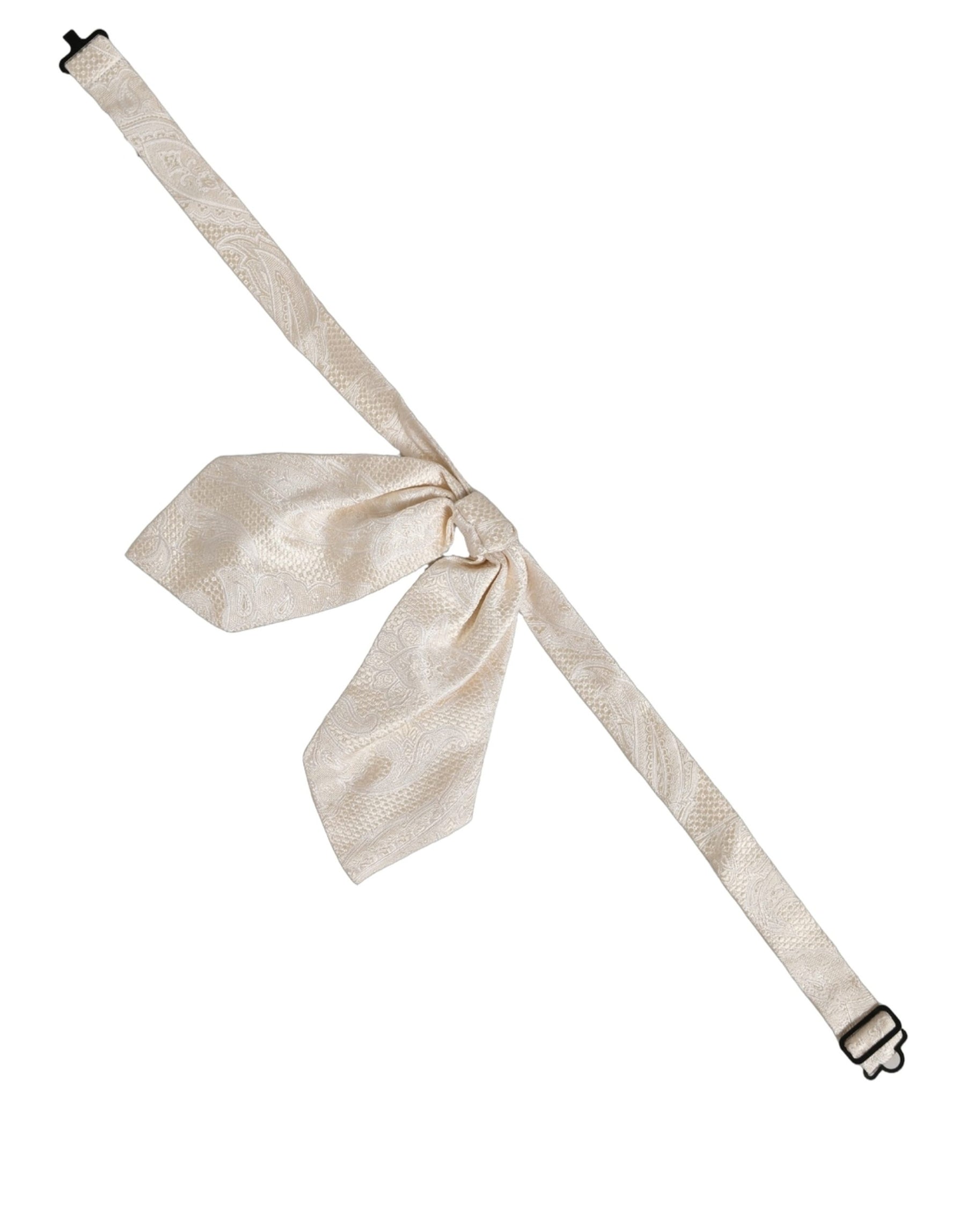 Dolce & Gabbana Men Ivory Paisley SIlk Adjustable Neck Papillon Bow Tie | Regal Royce