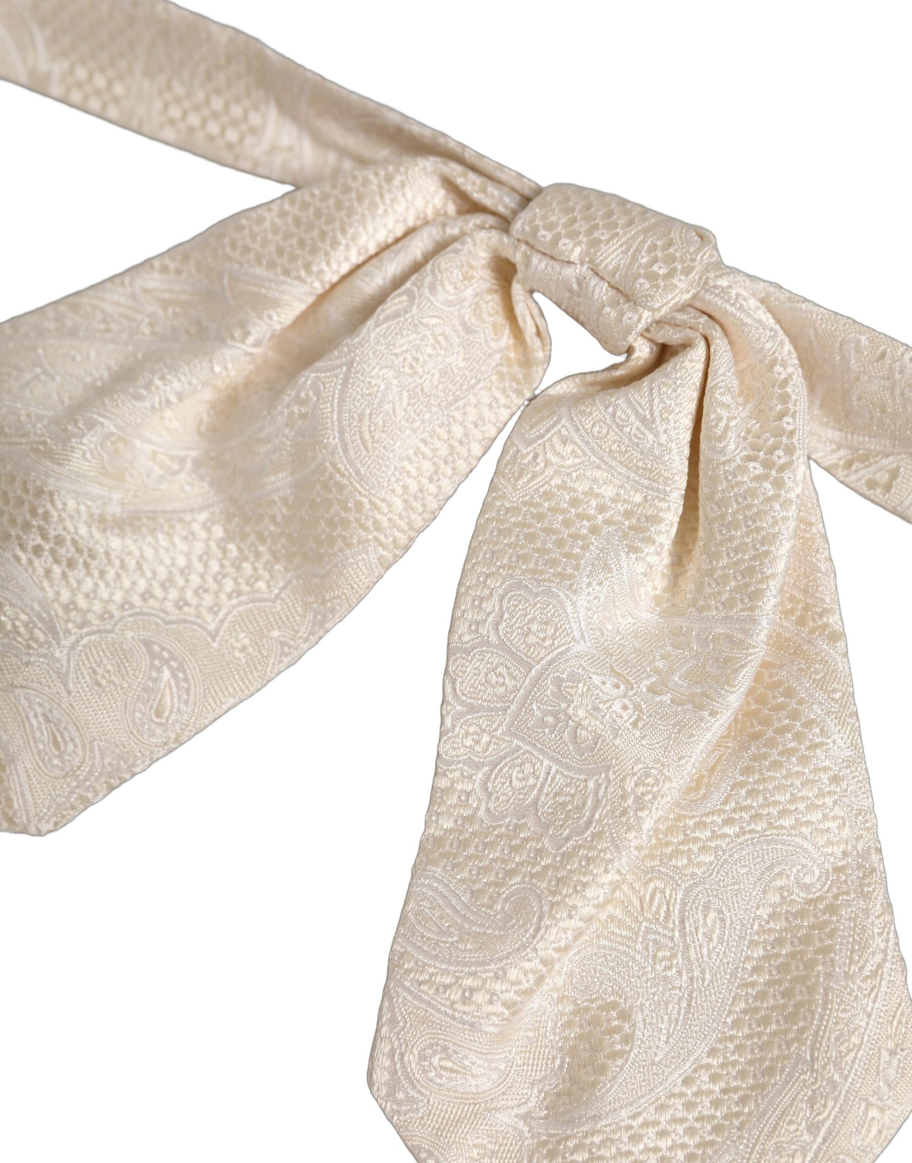 Dolce & Gabbana Men Ivory Paisley SIlk Adjustable Neck Papillon Bow Tie | Regal Royce