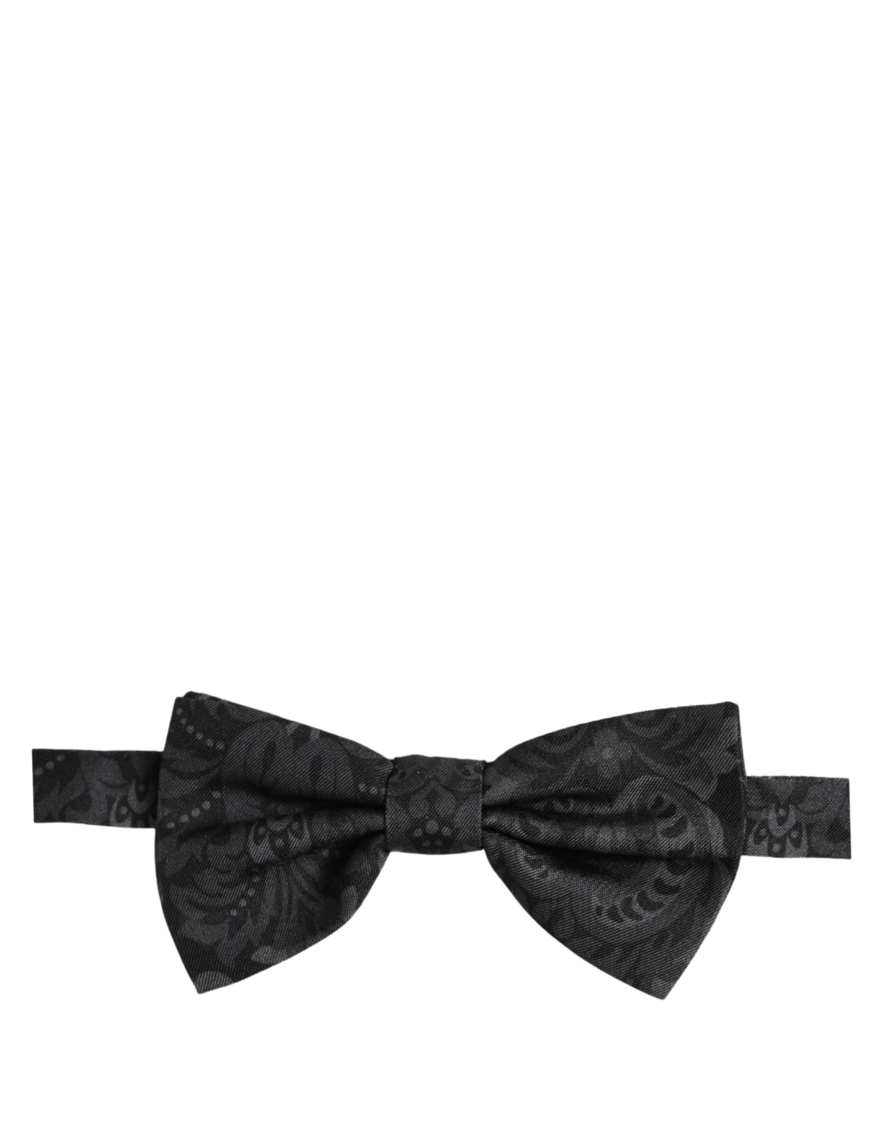Dolce & Gabbana Men Black Paisley SIlk Adjustable Neck Papillon Bow Tie | Regal Royce