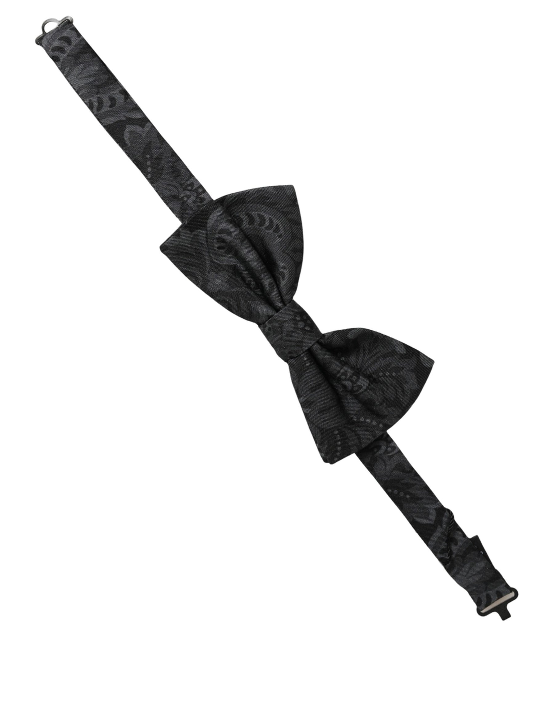 Dolce & Gabbana Men Black Paisley SIlk Adjustable Neck Papillon Bow Tie | Regal Royce