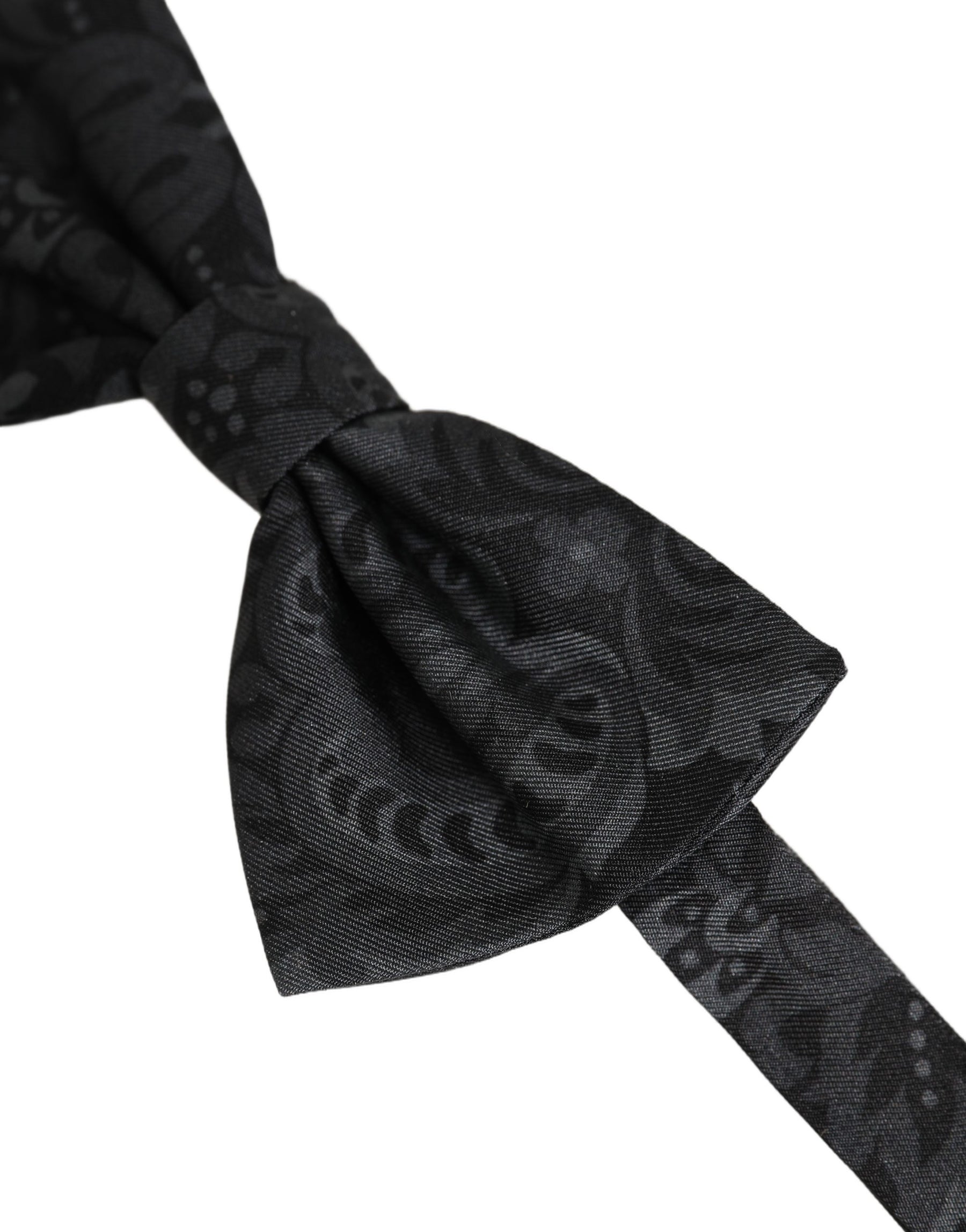 Dolce & Gabbana Men Black Paisley SIlk Adjustable Neck Papillon Bow Tie | Regal Royce