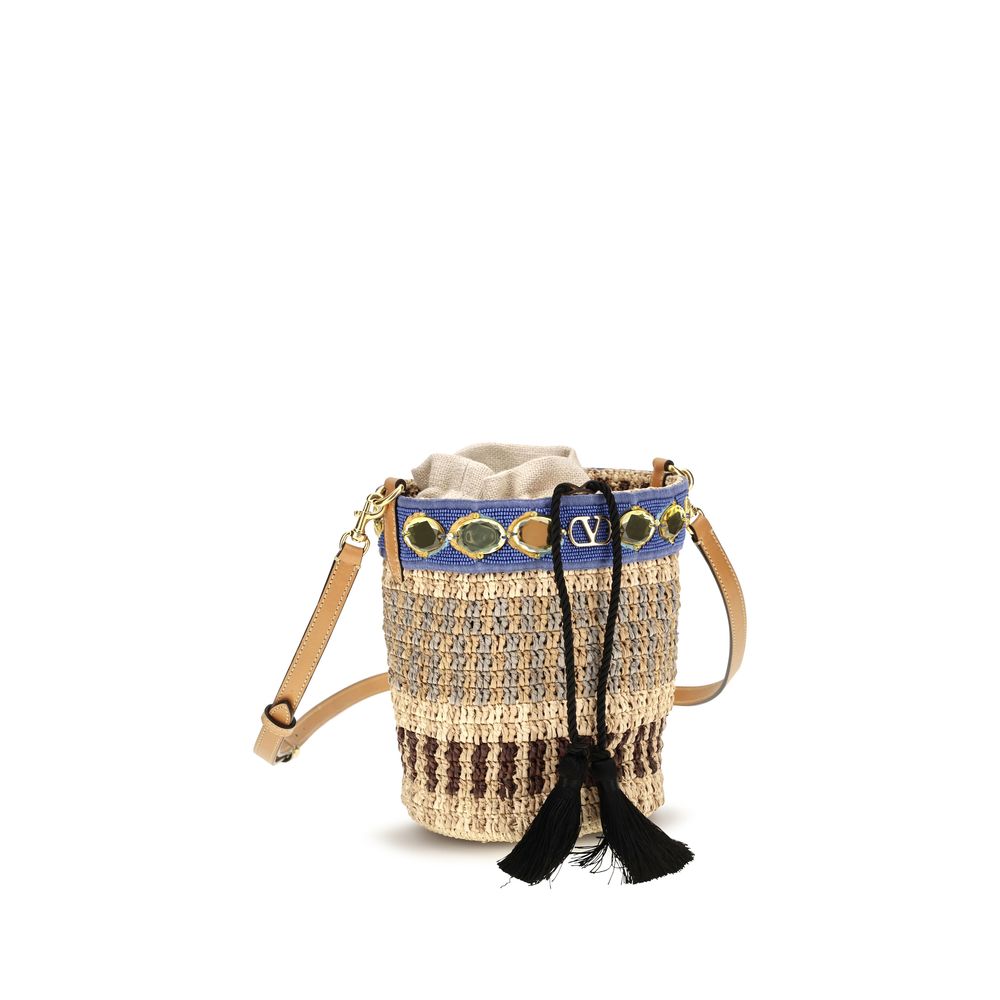 Valentino Garavani Beige Raffia Backet Bag | Regal Royce