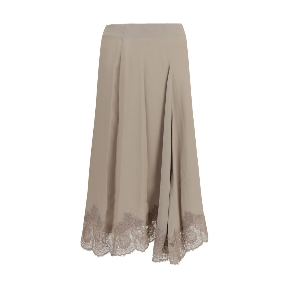 P.A.R.O.S.H. Beige Acetate Midi Skirt | Regal Royce