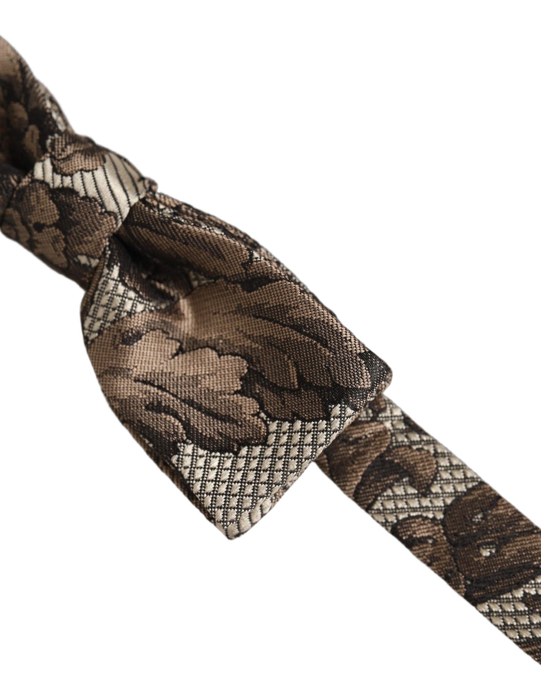 Dolce & Gabbana Men Brown Beige Floral Adjustable Neck Papillon Bow Tie | Regal Royce