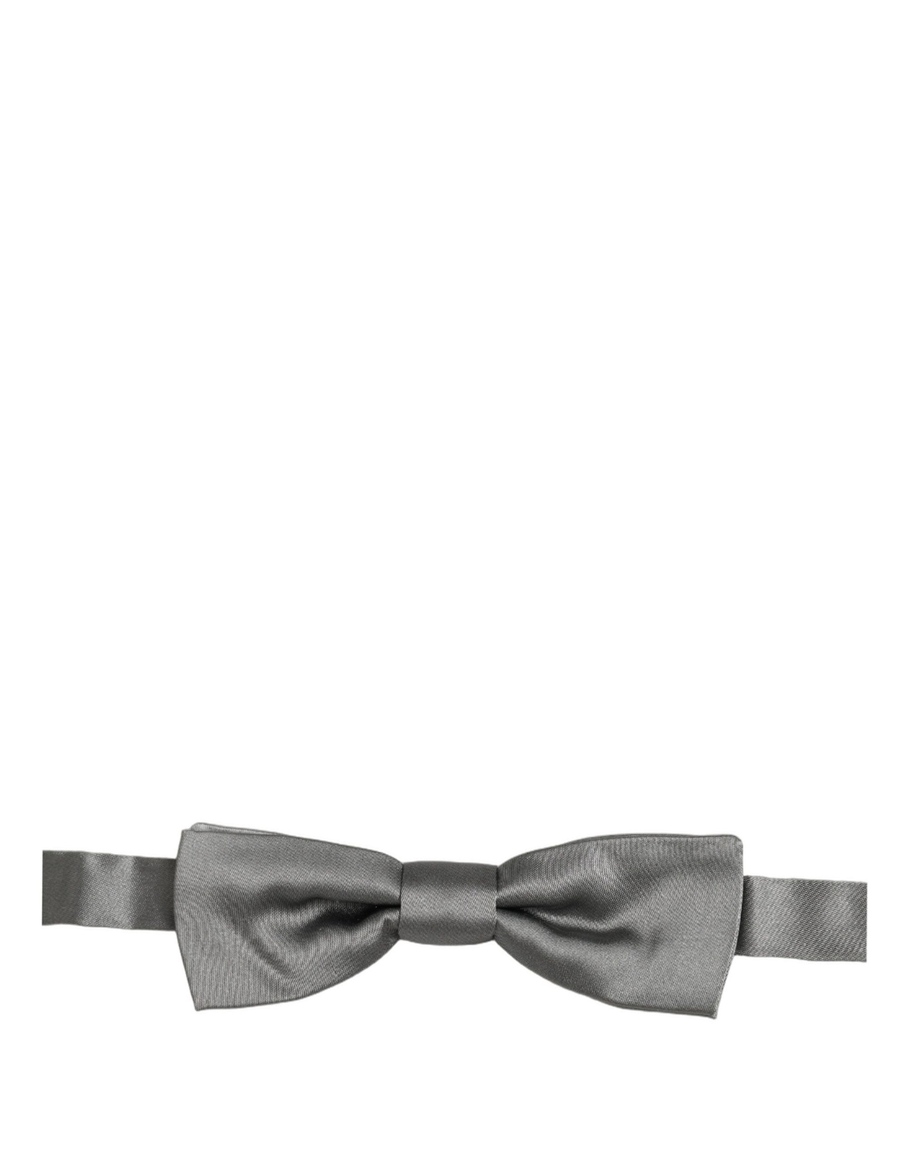 Dolce & Gabbana Men Gray 100% Silk Adjustable Neck Papillon Bow Tie | Regal Royce