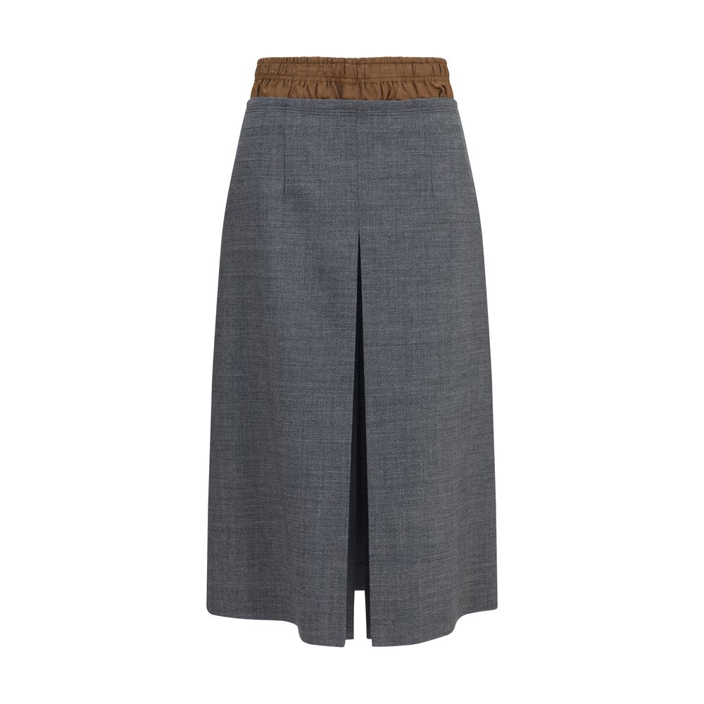Prada Gray Wool Oves Aries Midi Skirt | Regal Royce
