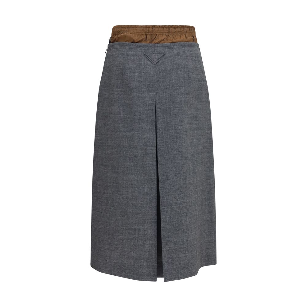 Prada Gray Wool Oves Aries Midi Skirt | Regal Royce