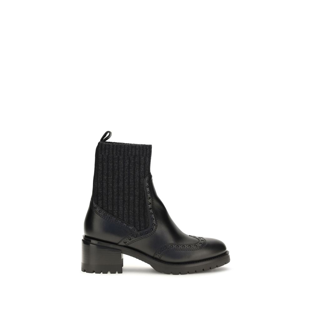 Santoni Black Calf Leather Bos Taurus Ankle Boots | Regal Royce