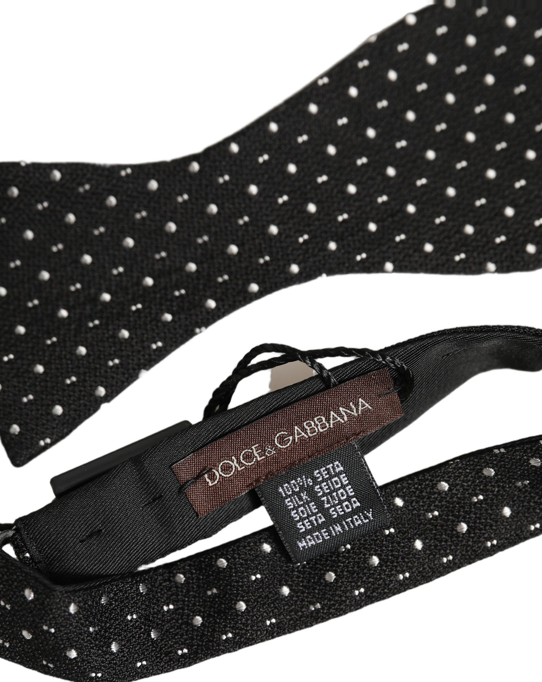 Dolce & Gabbana Black White Polka Dot Adjustable Neck Papillon Bow Tie | Regal Royce