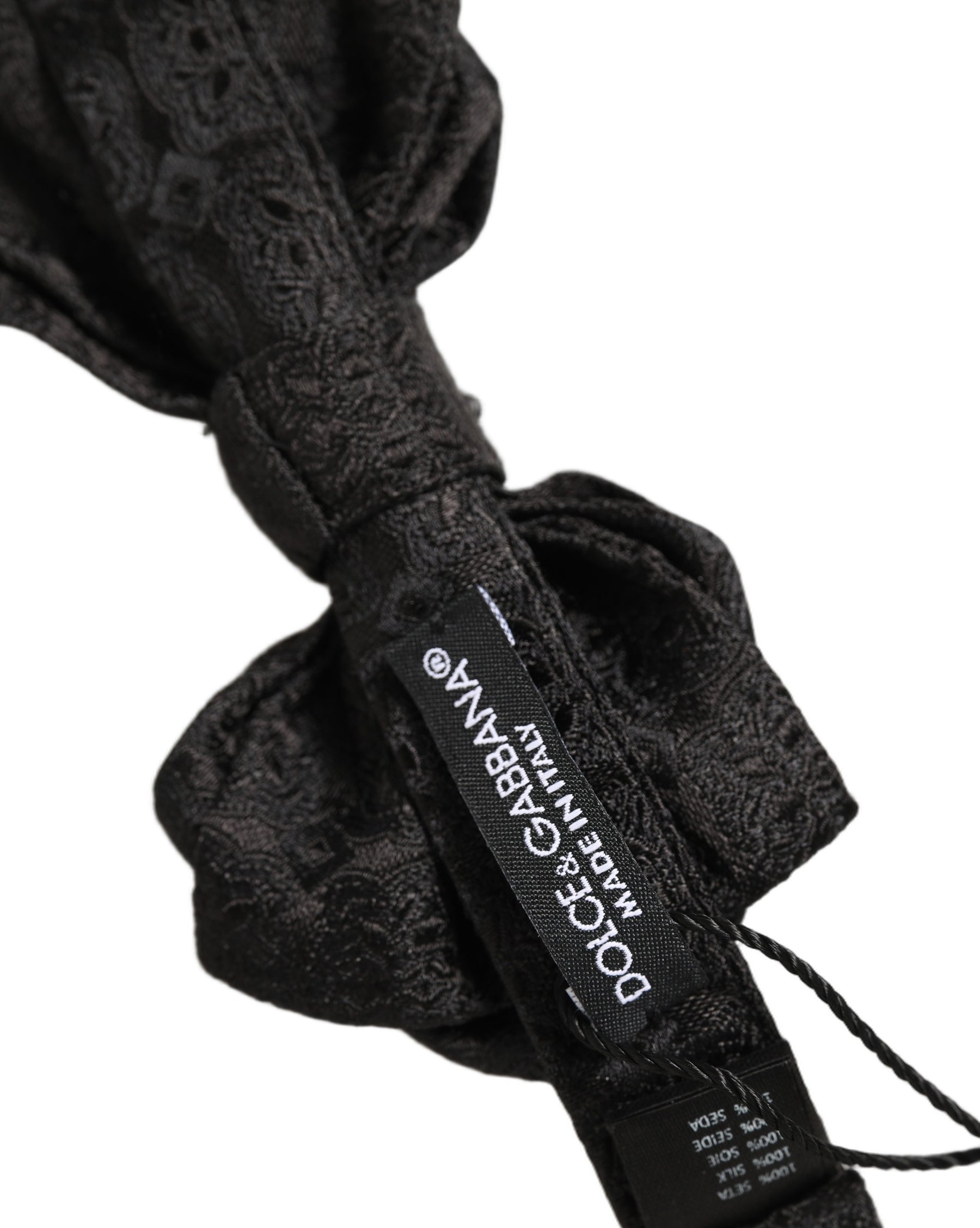 Dolce & Gabbana Men Black Paisley Silk Adjustable Neck Papillon Bow Tie | Regal Royce