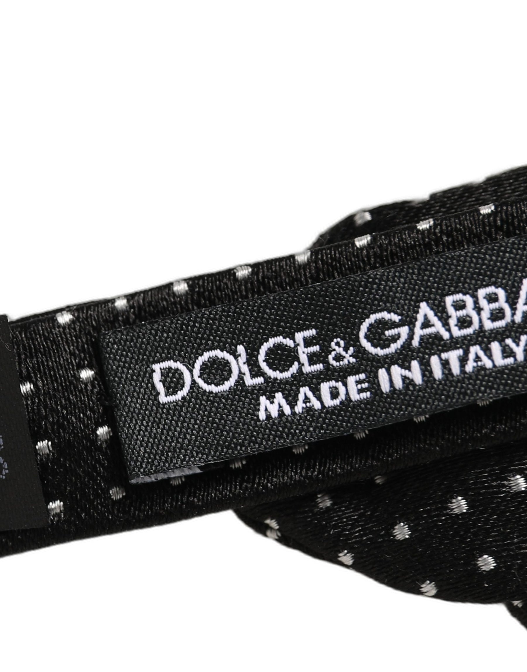 Dolce & Gabbana Black White Polka Dot Adjustable Neck Papillon Bow Tie | Regal Royce