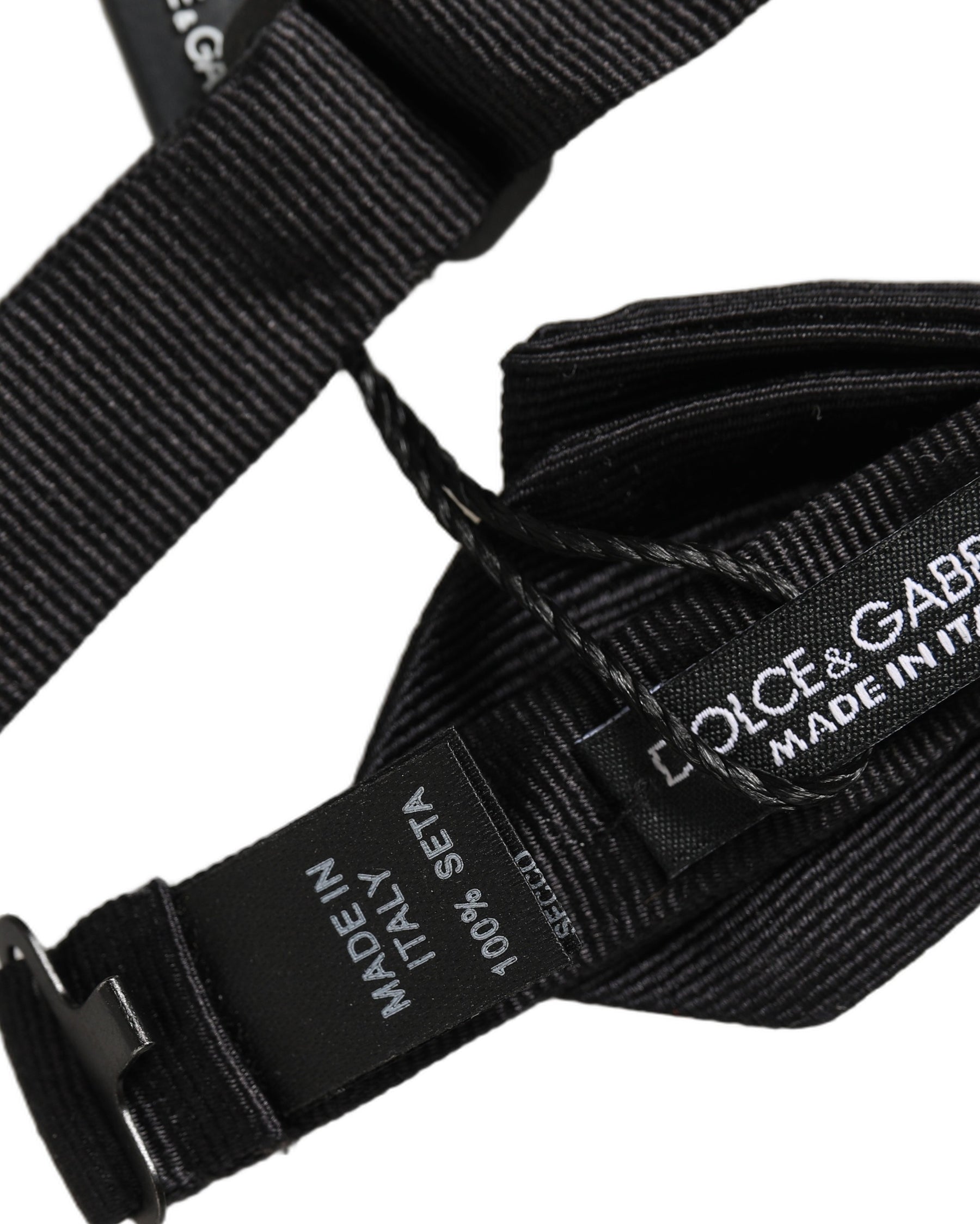 Dolce & Gabbana Men Black 100% Silk Adjustable Neck Papillon Bow Tie | Regal Royce