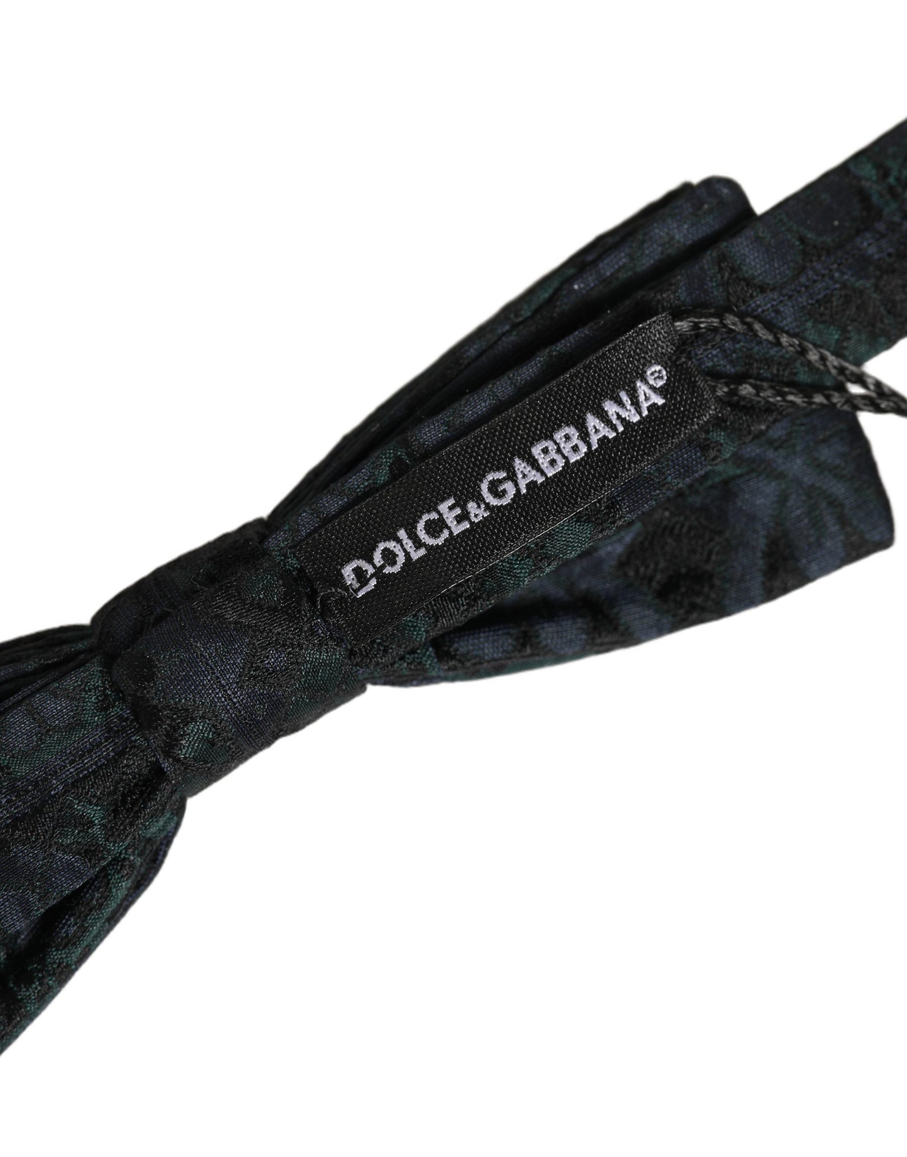 Dolce & Gabbana Men Black Green Paisley Adjustable Neck Papillon Bow Tie | Regal Royce