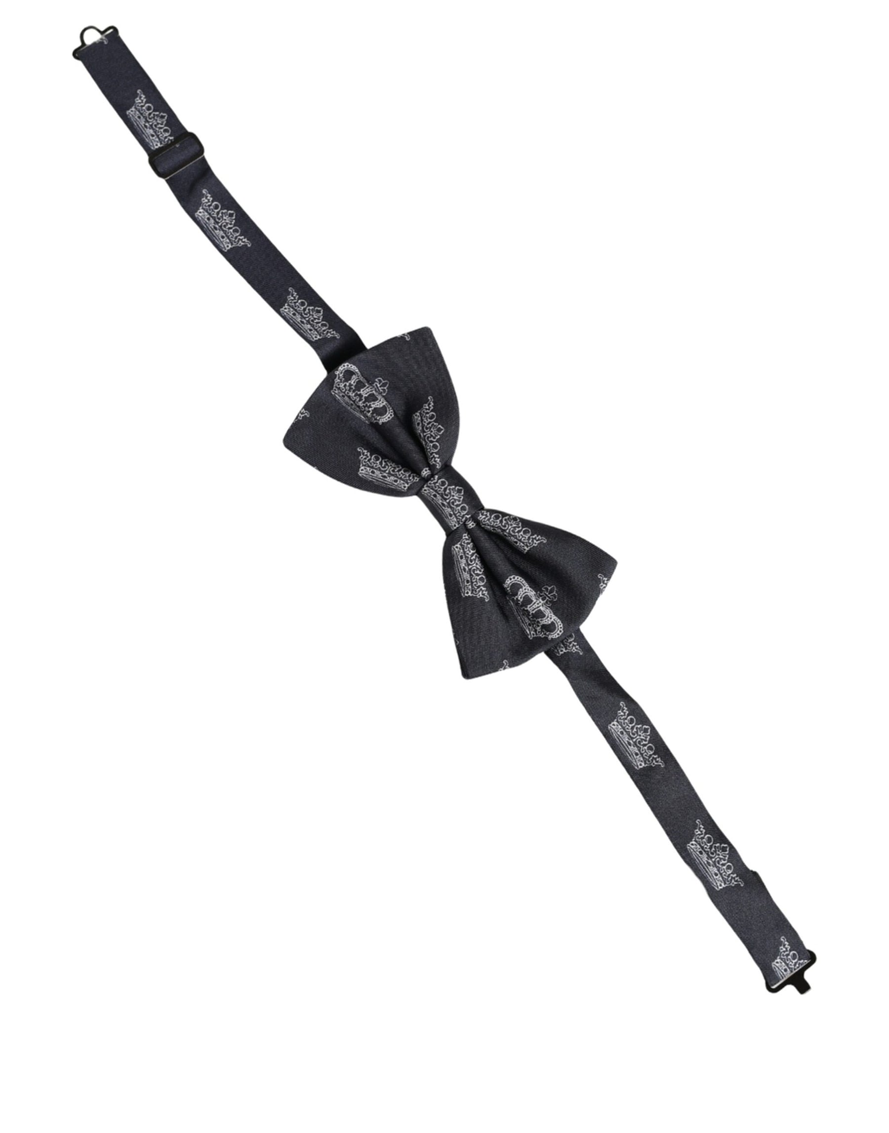 Dolce & Gabbana Men Black Crown Silk Adjustable Neck Papillon Bow Tie | Regal Royce