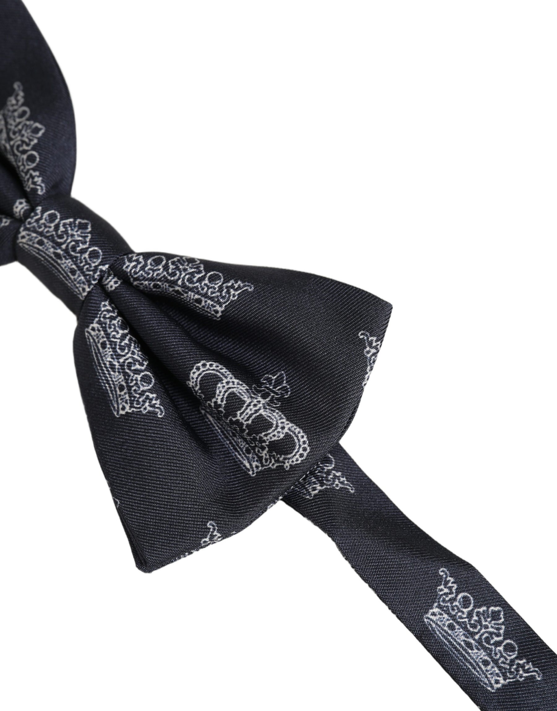 Dolce & Gabbana Men Black Crown Silk Adjustable Neck Papillon Bow Tie | Regal Royce