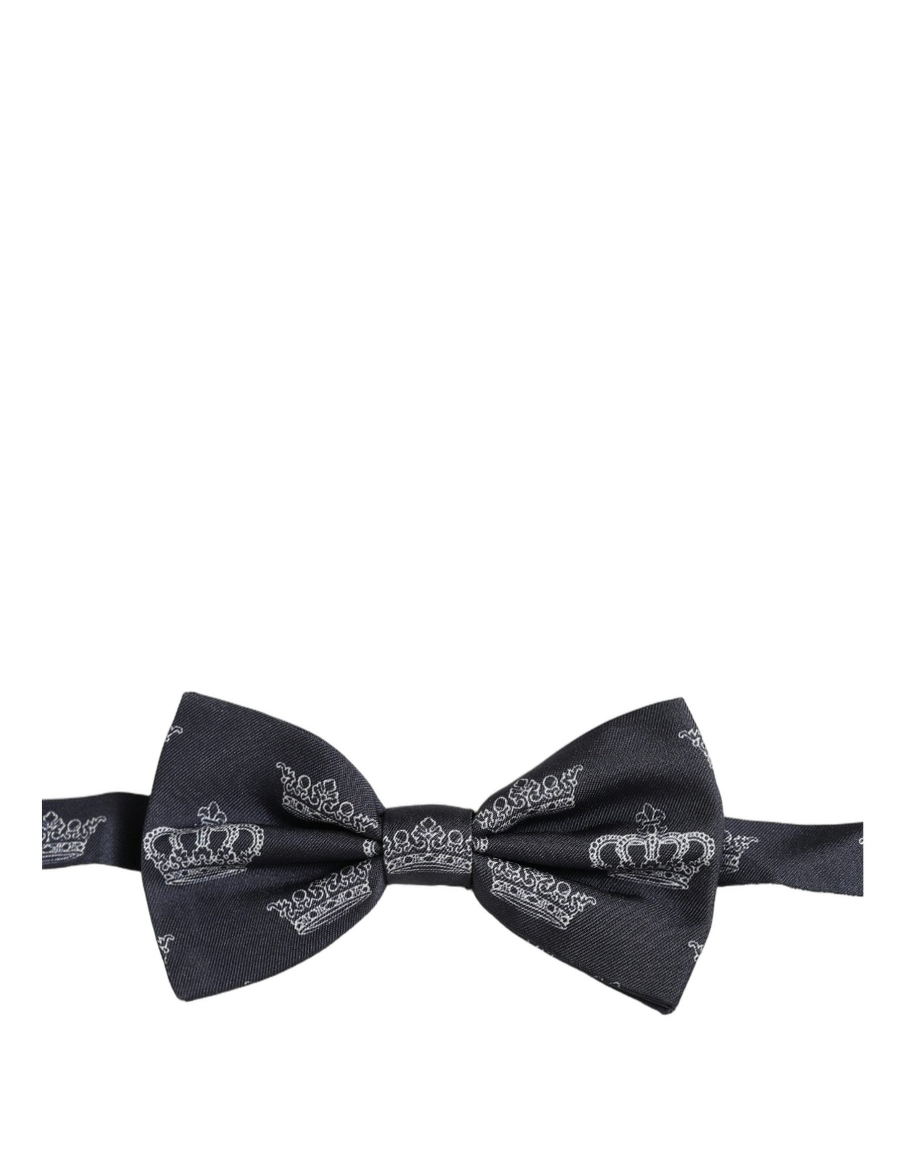 Dolce & Gabbana Men Black Crown Silk Adjustable Neck Papillon Bow Tie | Regal Royce