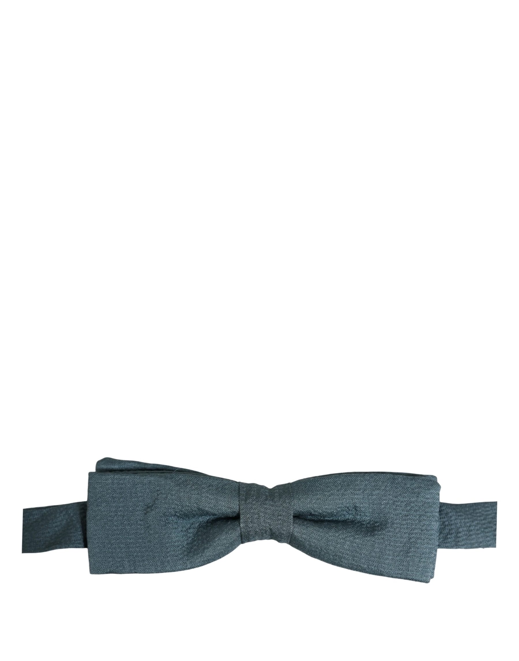 Dolce & Gabbana Men Steel Blue 100% Silk Adjustable Neck Papillon Bow Tie | Regal Royce