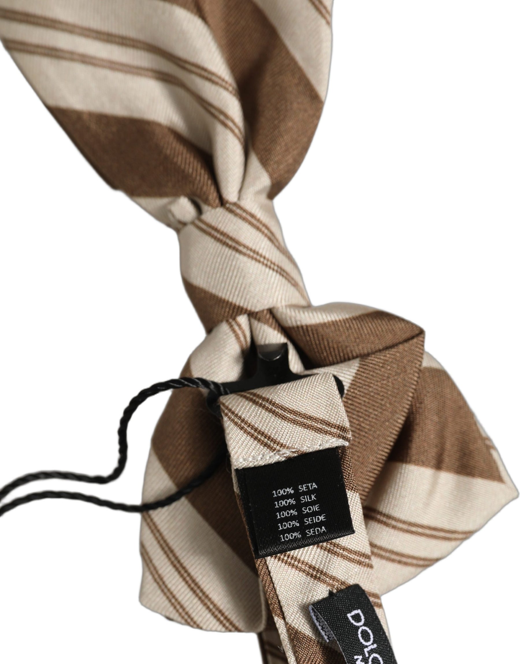 Dolce & Gabbana Men Brown Beige Stripes Adjustable Neck Papillon Bow Tie | Regal Royce