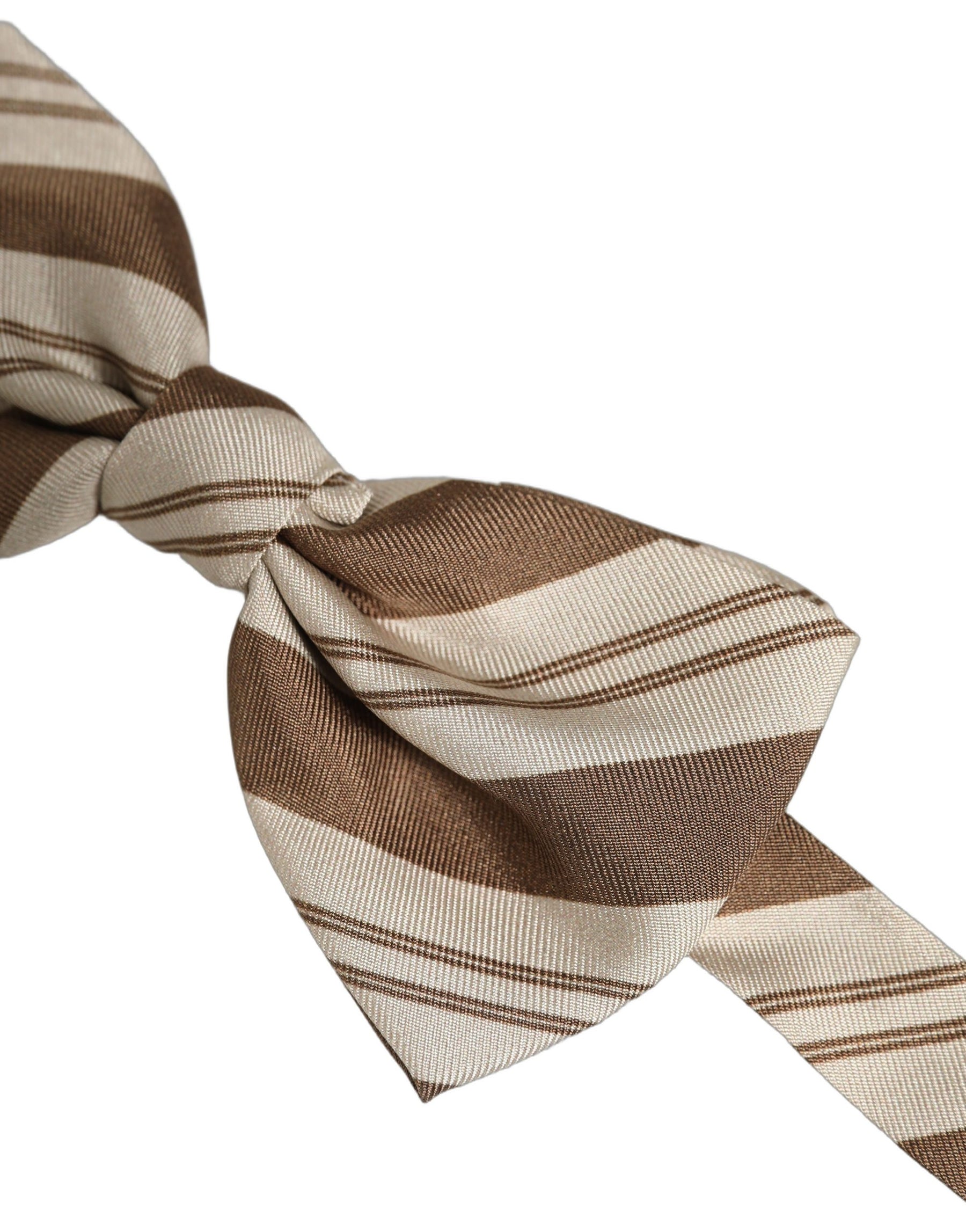 Dolce & Gabbana Men Brown Beige Stripes Adjustable Neck Papillon Bow Tie | Regal Royce