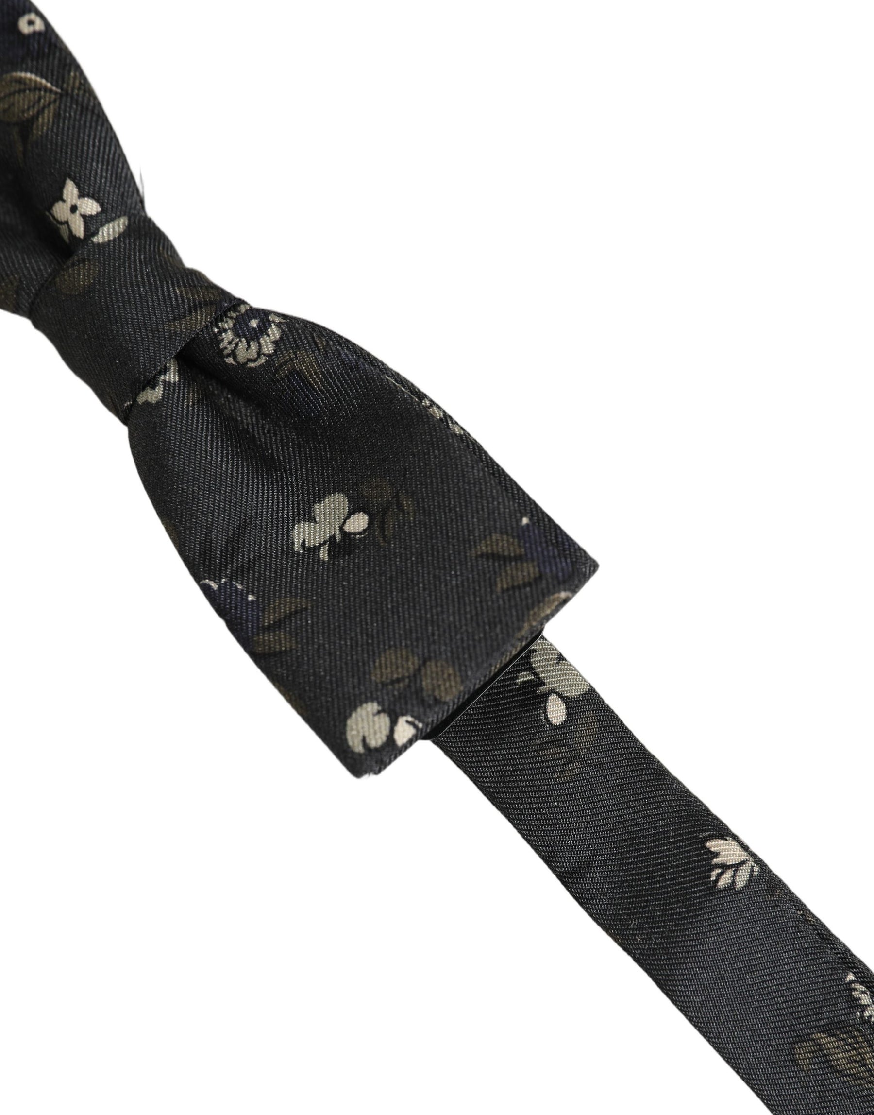 Dolce & Gabbana Men Black Floral Silk Adjustable Neck Papillon Bow Tie | Regal Royce