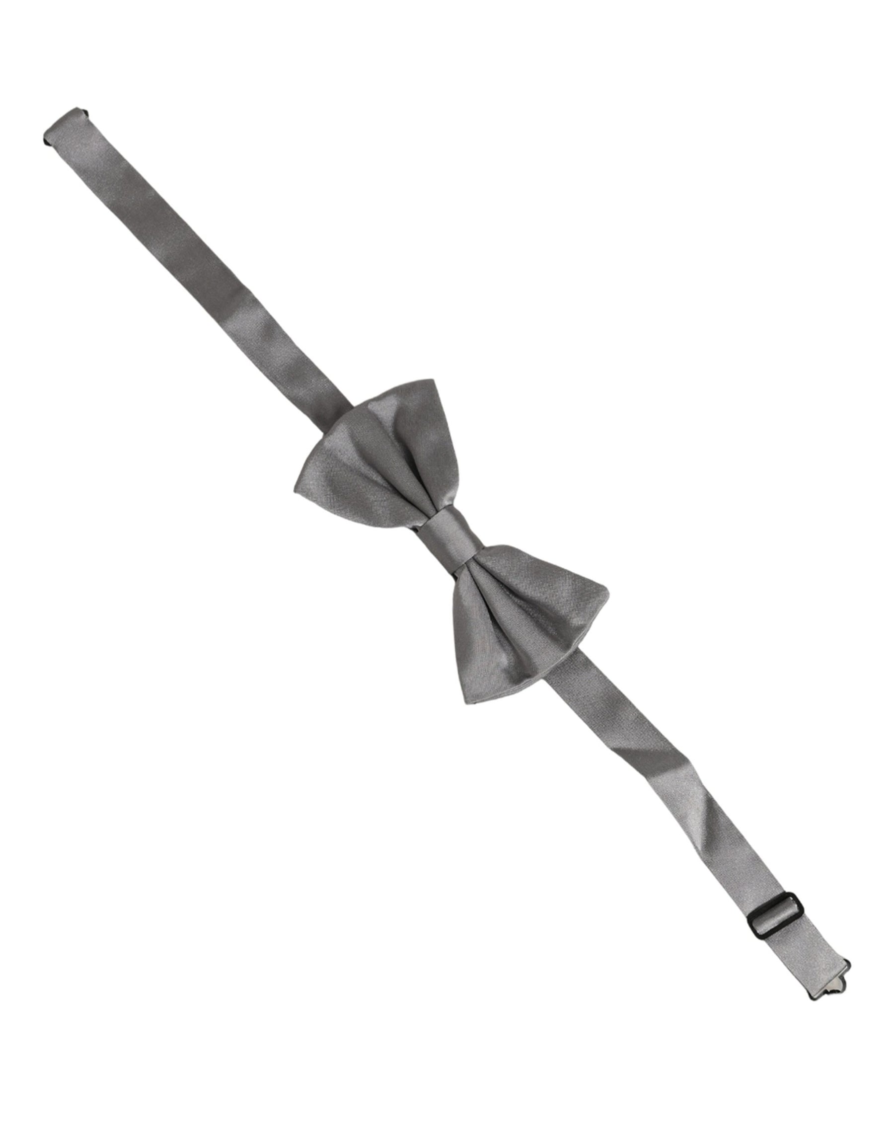 Dolce & Gabbana Men Gray 100% Silk Adjustable Neck Papillon Bow Tie | Regal Royce
