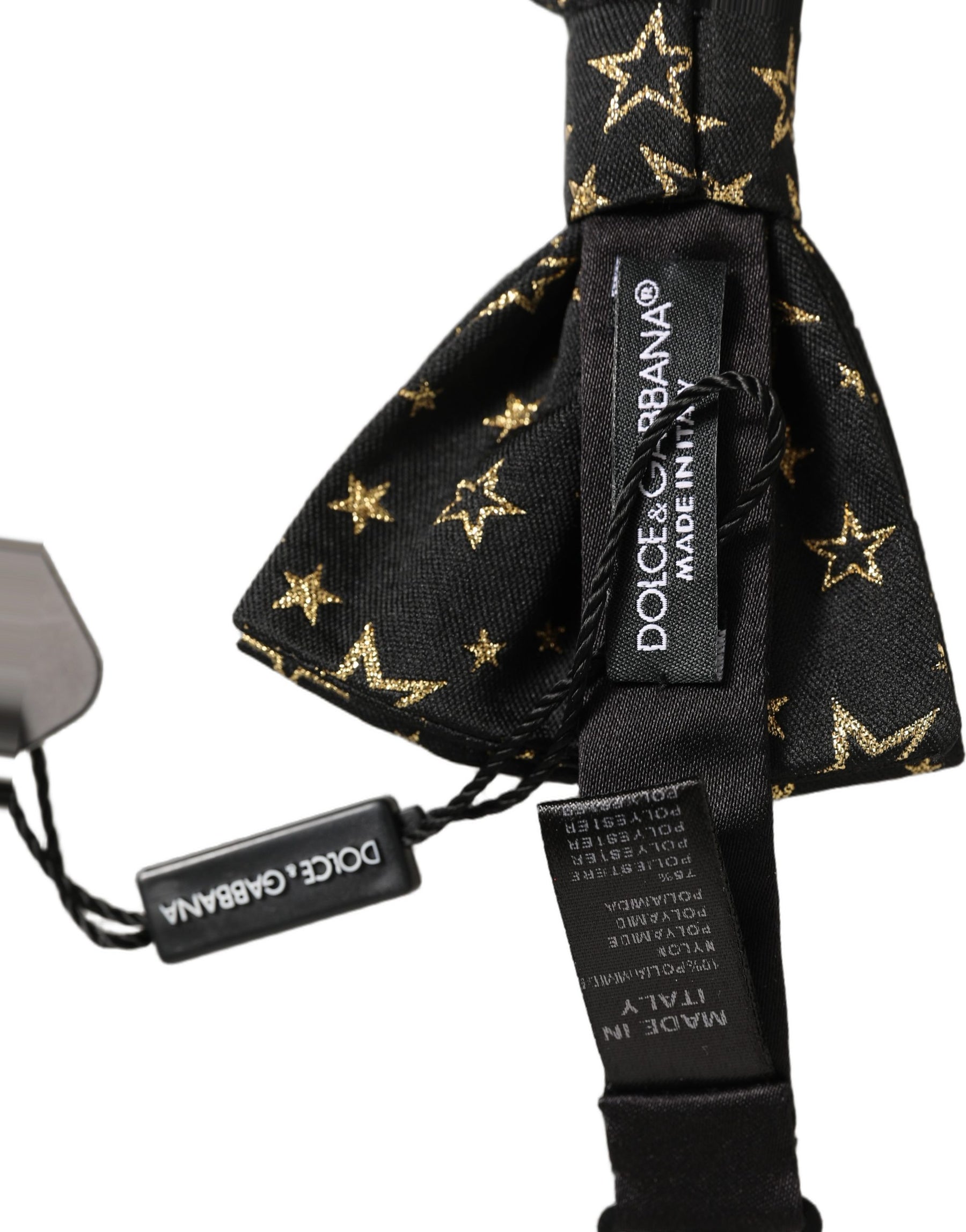 Dolce & Gabbana Men Black Star 100% Silk Adjustable Neck Papillon Bow Tie | Regal Royce