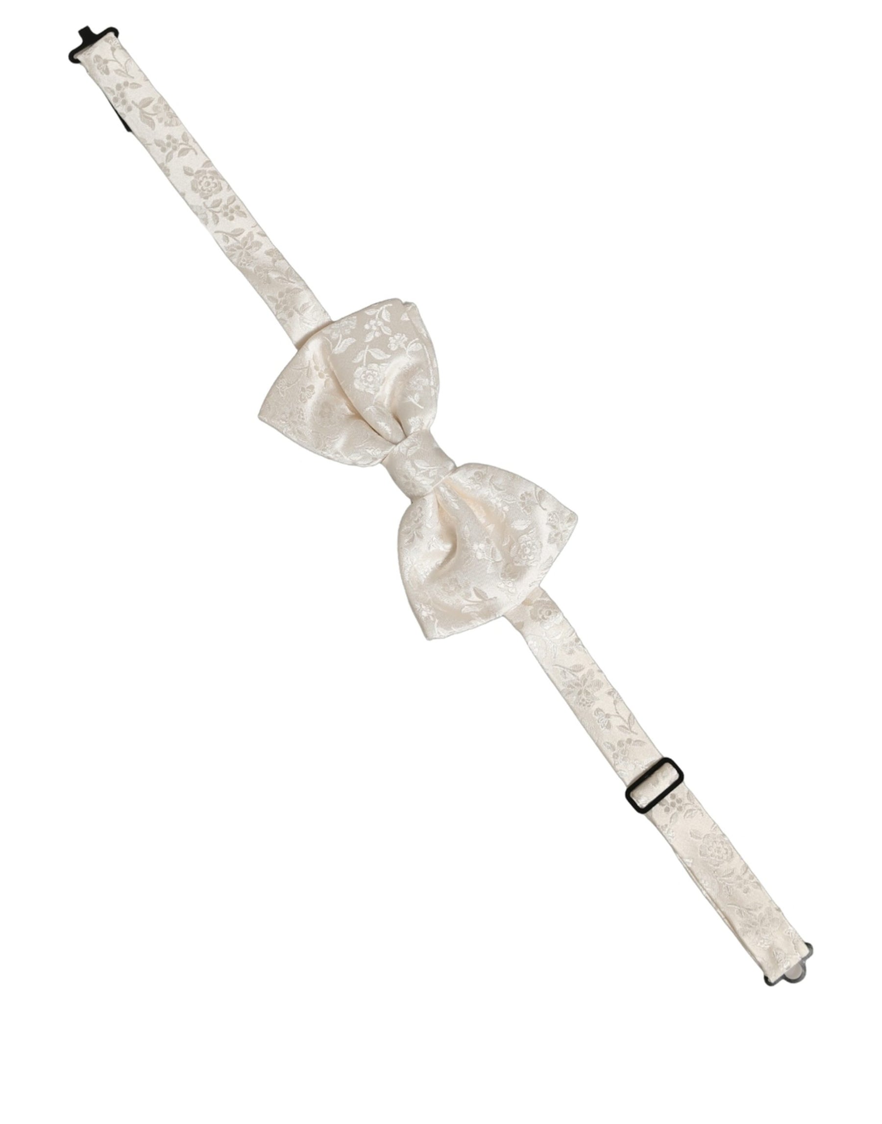 Dolce & Gabbana Men White Floral Silk Adjustable Neck Papillon BowTie | Regal Royce