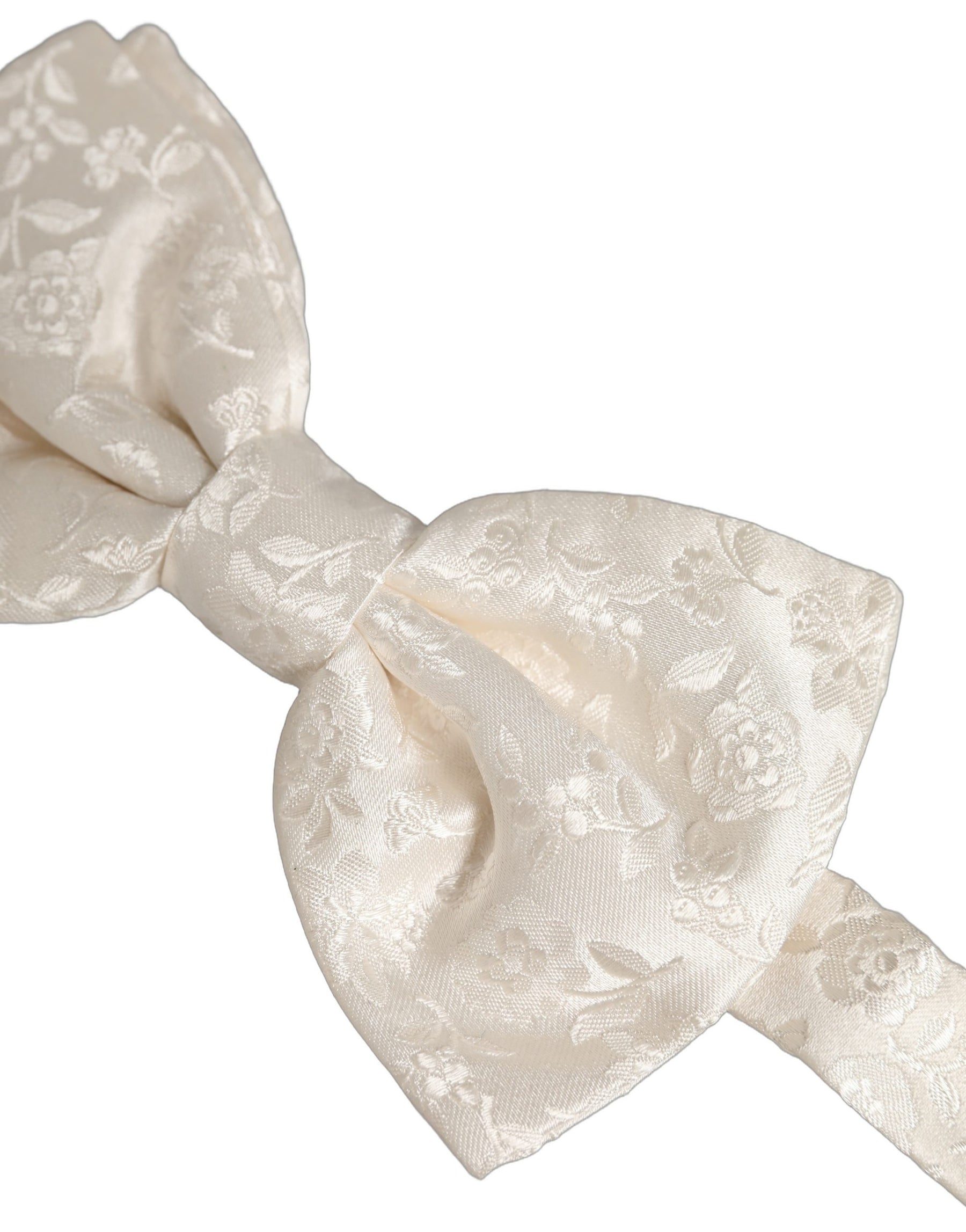 Dolce & Gabbana Men White Floral Silk Adjustable Neck Papillon Bow Tie | Regal Royce