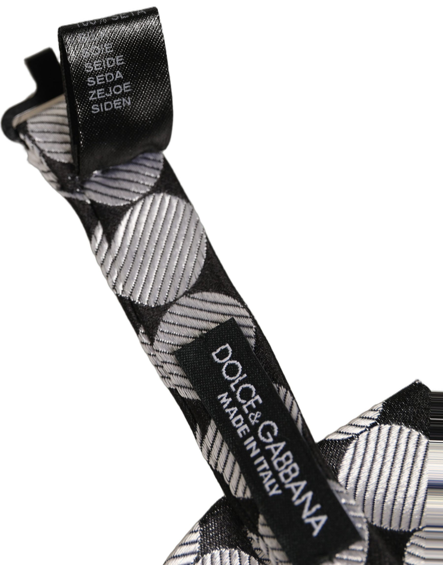 Dolce & Gabbana Men Black Silver Circles Adjustable Neck Papillon Bow Tie | Regal Royce