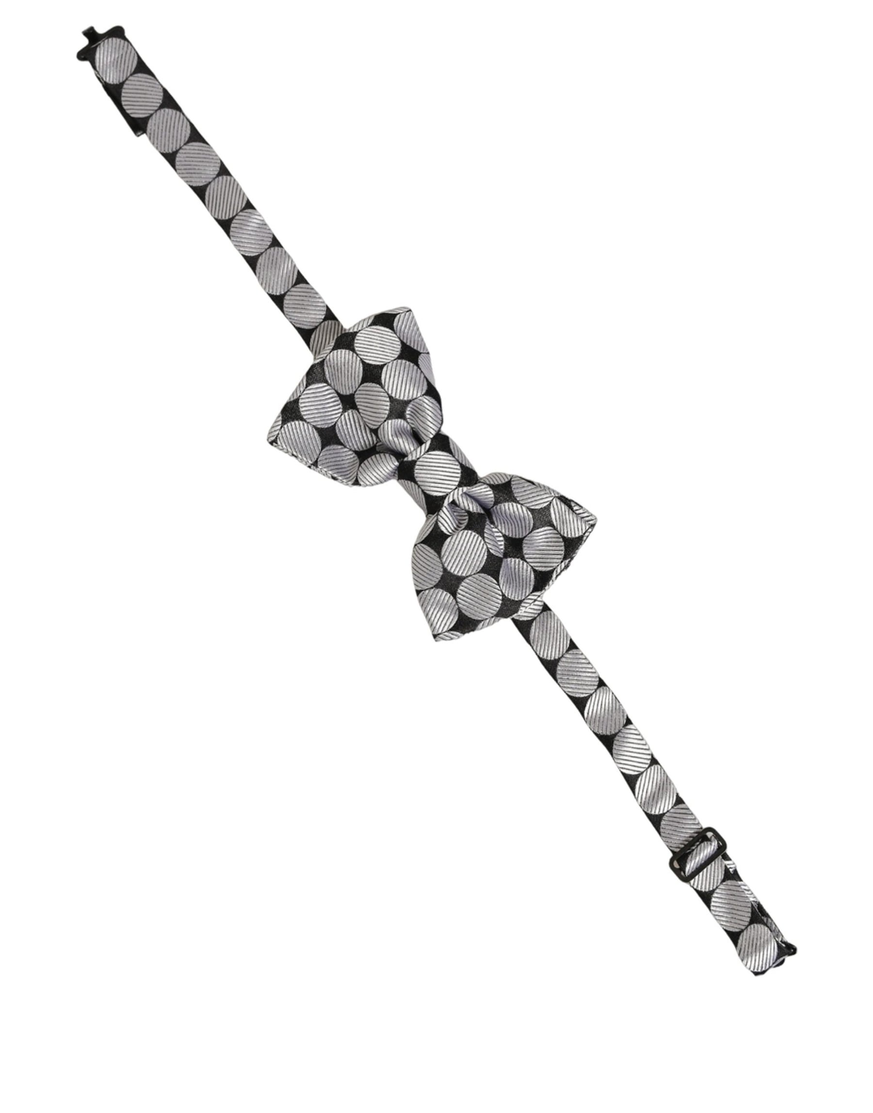 Dolce & Gabbana Men Black Silver Circles Adjustable Neck Papillon Bow Tie | Regal Royce