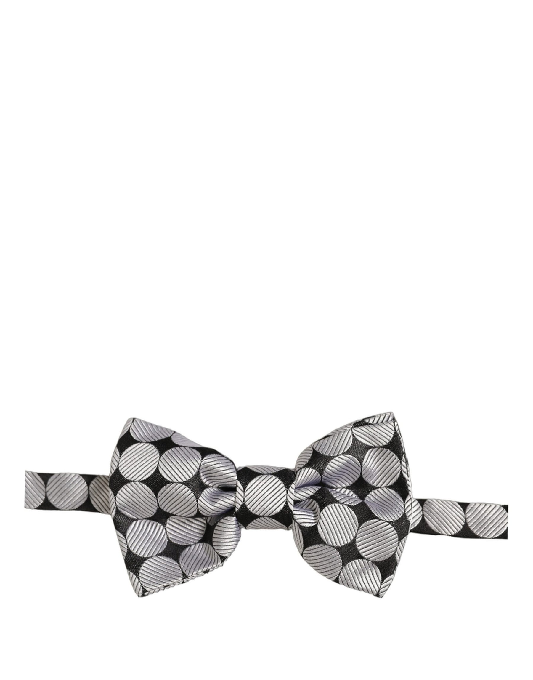 Dolce & Gabbana Men Black Silver Circles Adjustable Neck Papillon Bow Tie | Regal Royce