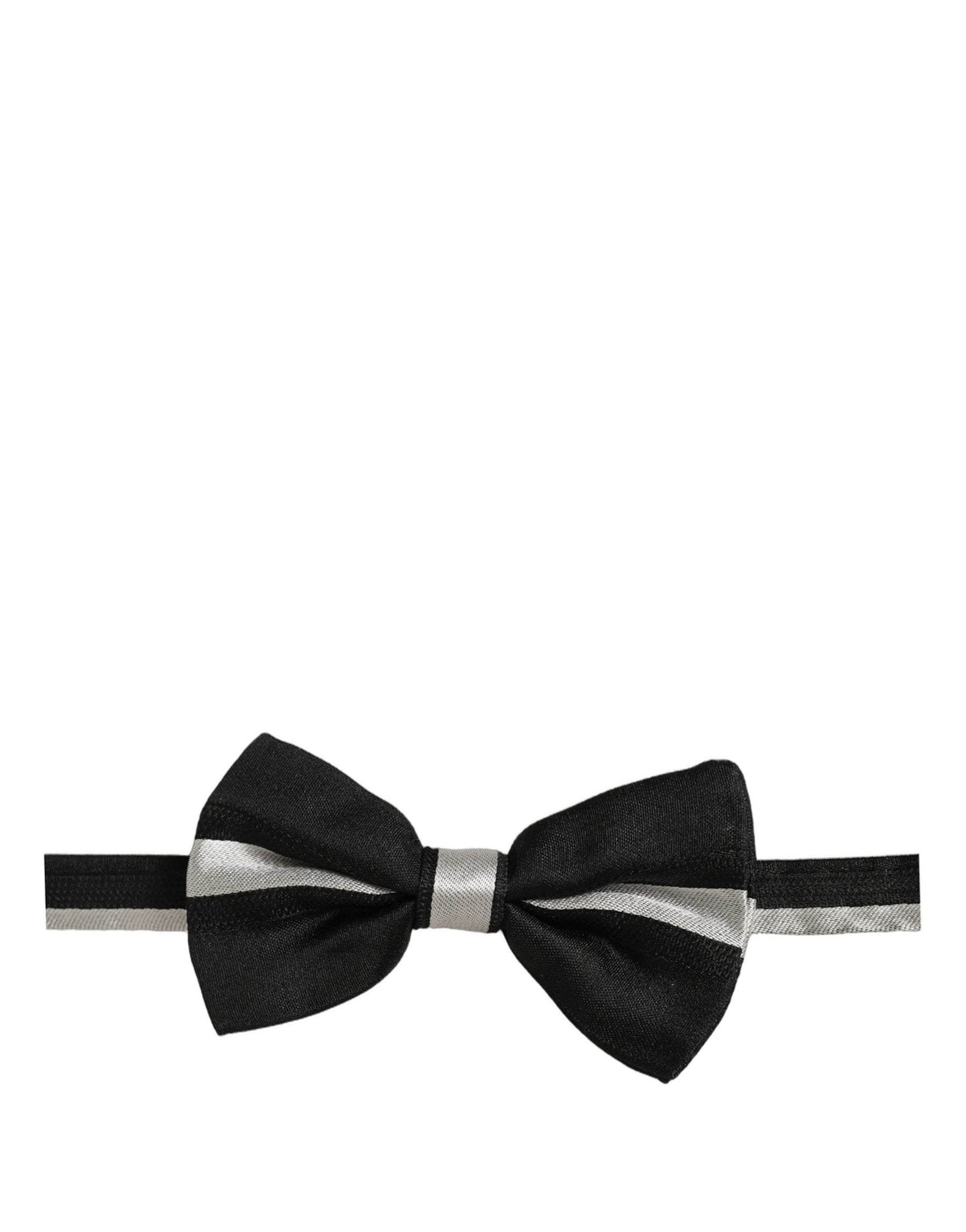 Dolce & Gabbana Black Silver 100% Silk Adjustable Neck Papillon Bow Tie | Regal Royce