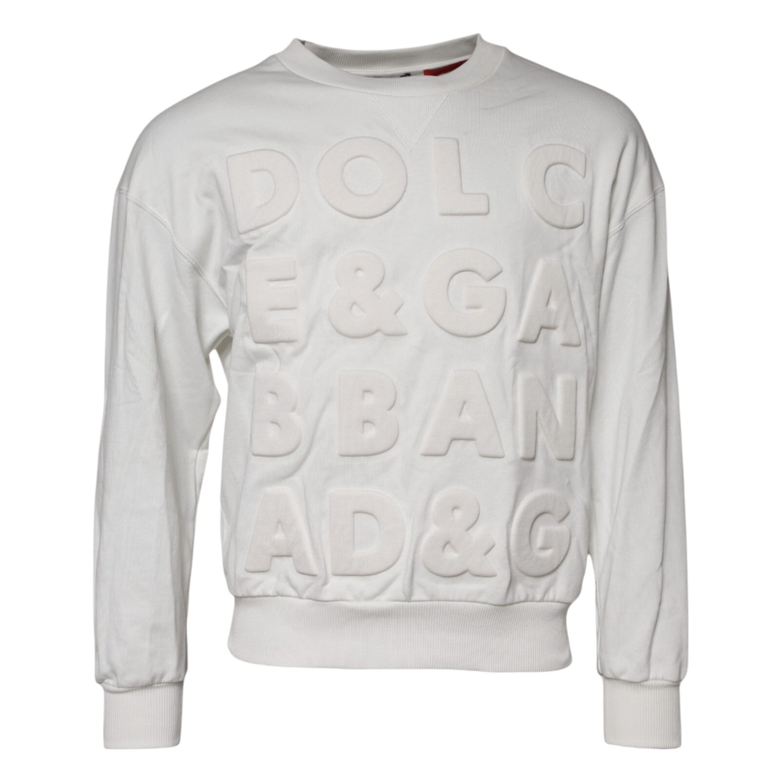 Dolce & Gabbana White Embossed Logo Cotton Crew Neck Sweater | Regal Royce