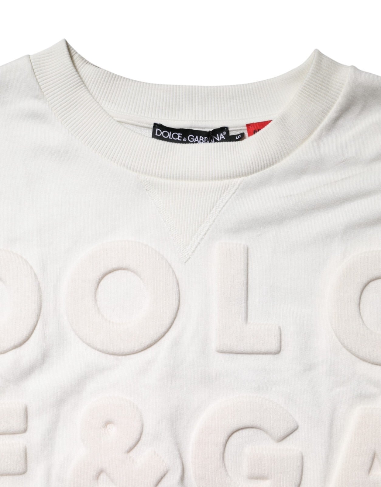 Dolce & Gabbana White Embossed Logo Cotton Crew Neck Sweater | Regal Royce
