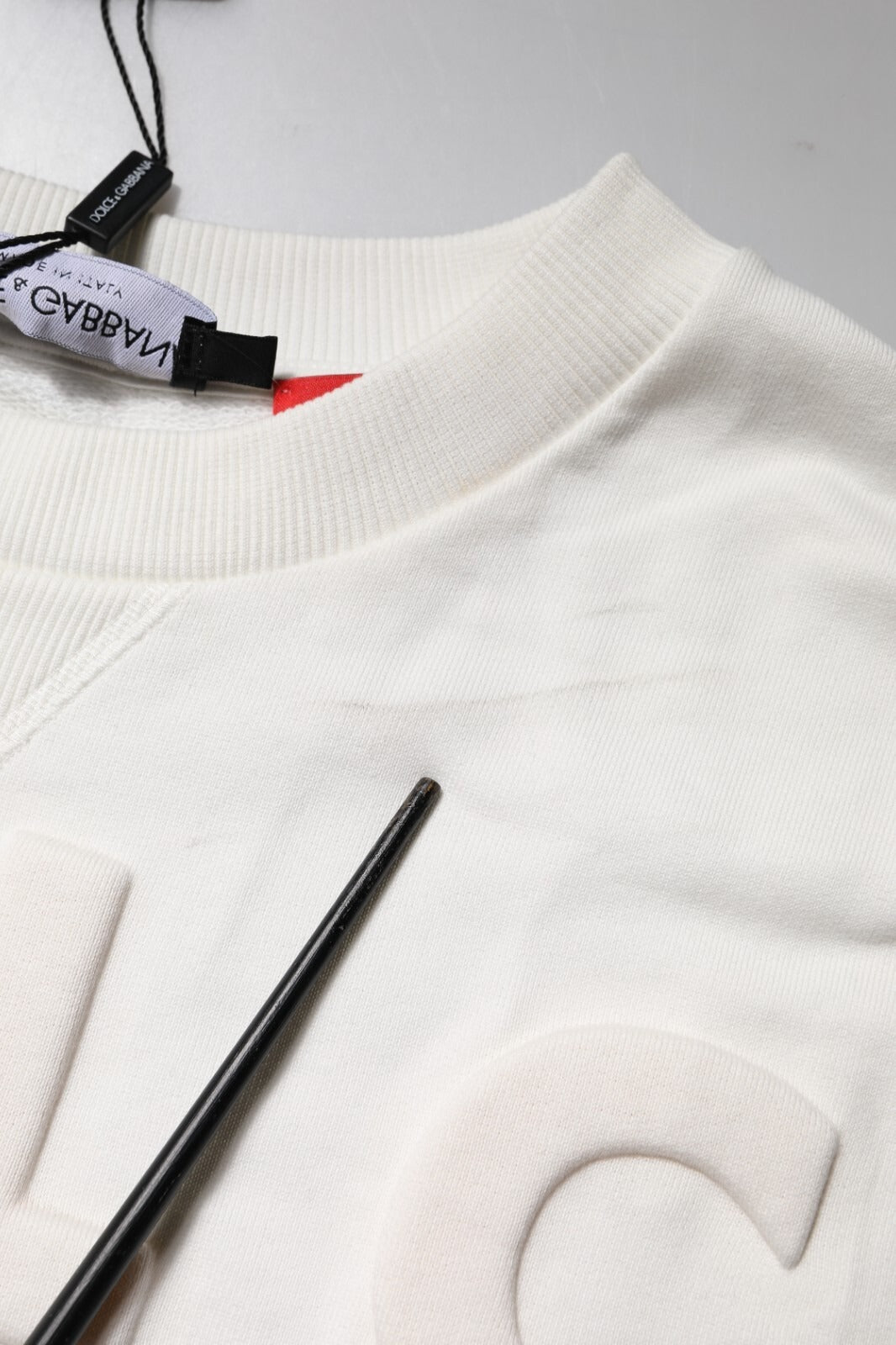 Dolce & Gabbana White Embossed Logo Cotton Crew Neck Sweater | Regal Royce