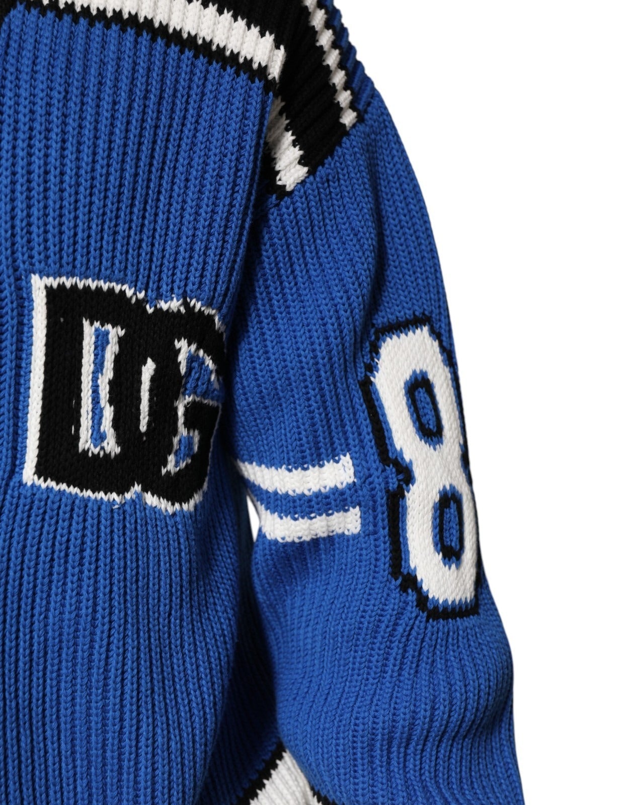 Dolce & Gabbana Blue Cotton Logo Patch Ribbed Knit Cardigan Sweater | Regal Royce