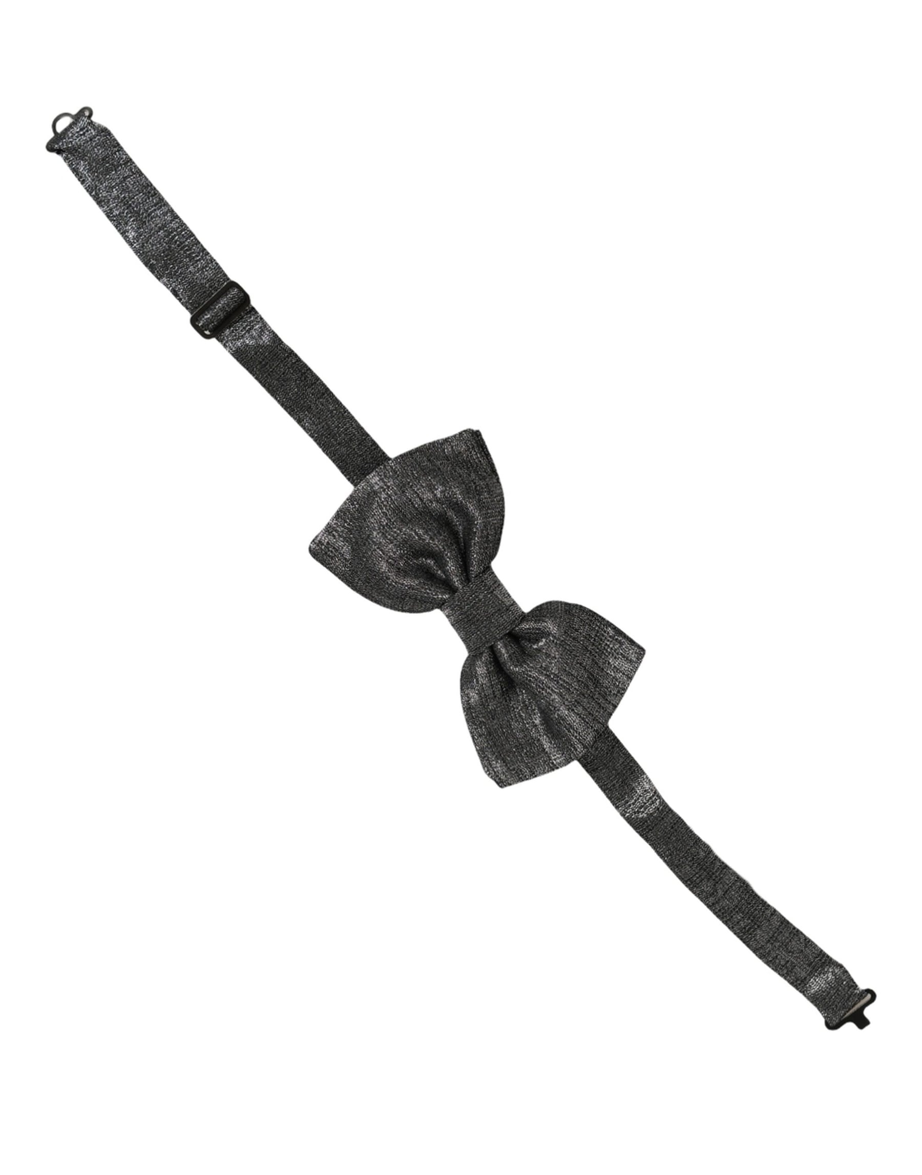Dolce & Gabbana Men Metallic Black Silk Adjustable Neck Papillon Bow Tie | Regal Royce