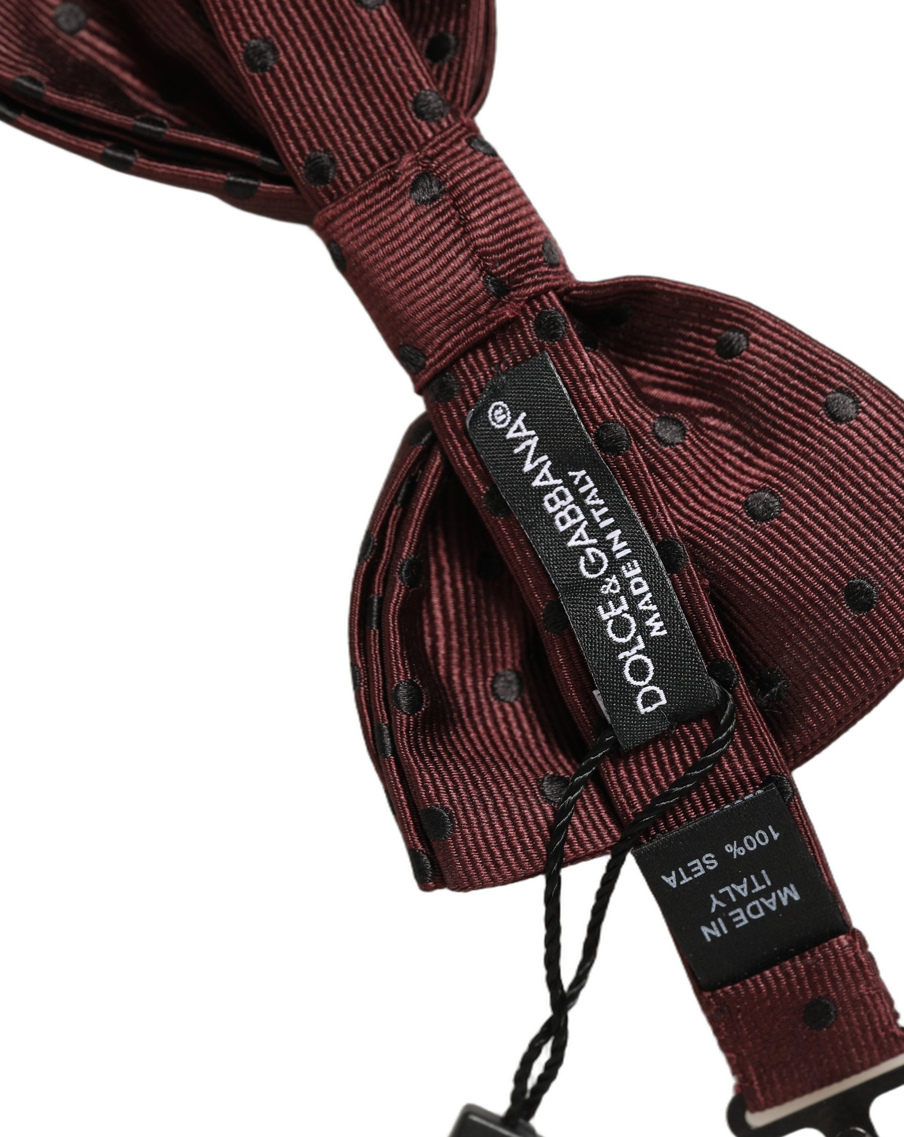 Dolce & Gabbana Burgundy Polka Dot Silk Adjustable Neck Papillon Bow Tie | Regal Royce