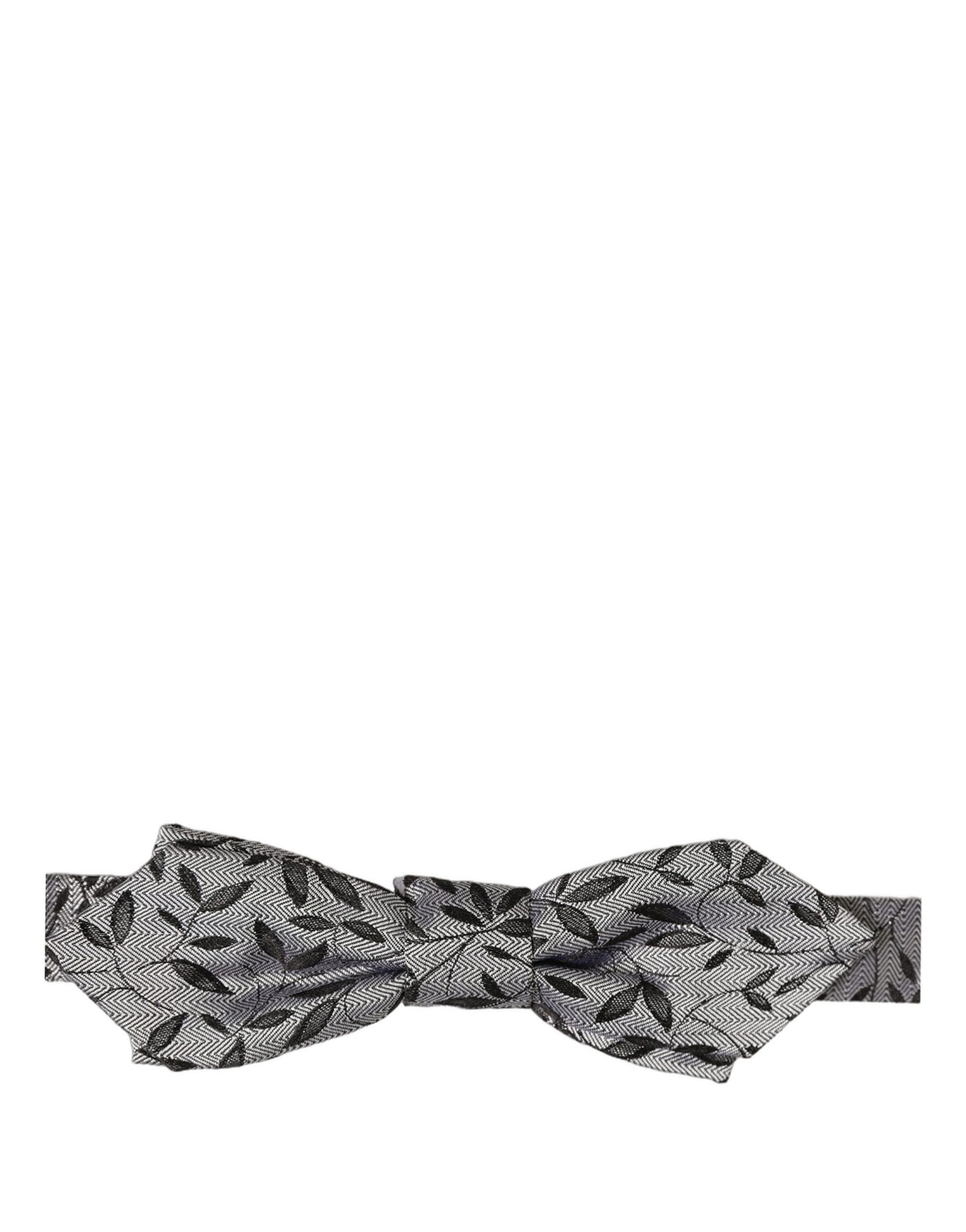 Dolce & Gabbana Men Gray Abstract Silk Adjustable Neck Papillon Bow Tie | Regal Royce