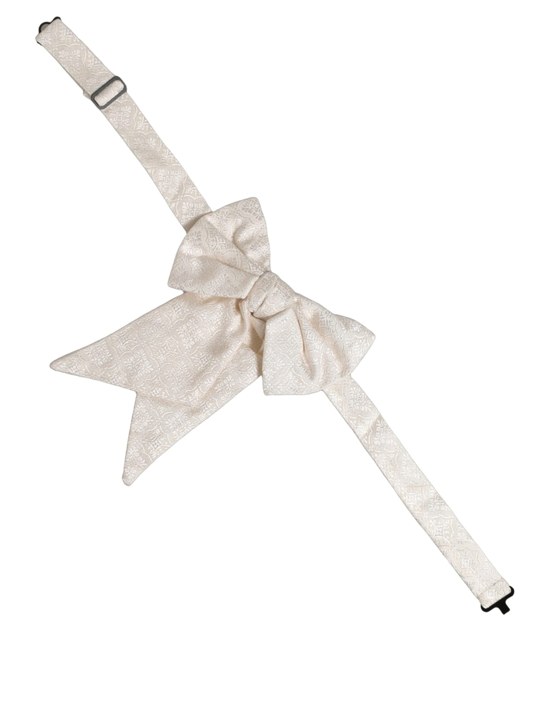Dolce & Gabbana Men White Jacquard Silk Adjustable Neck Papillon Bow Tie | Regal Royce