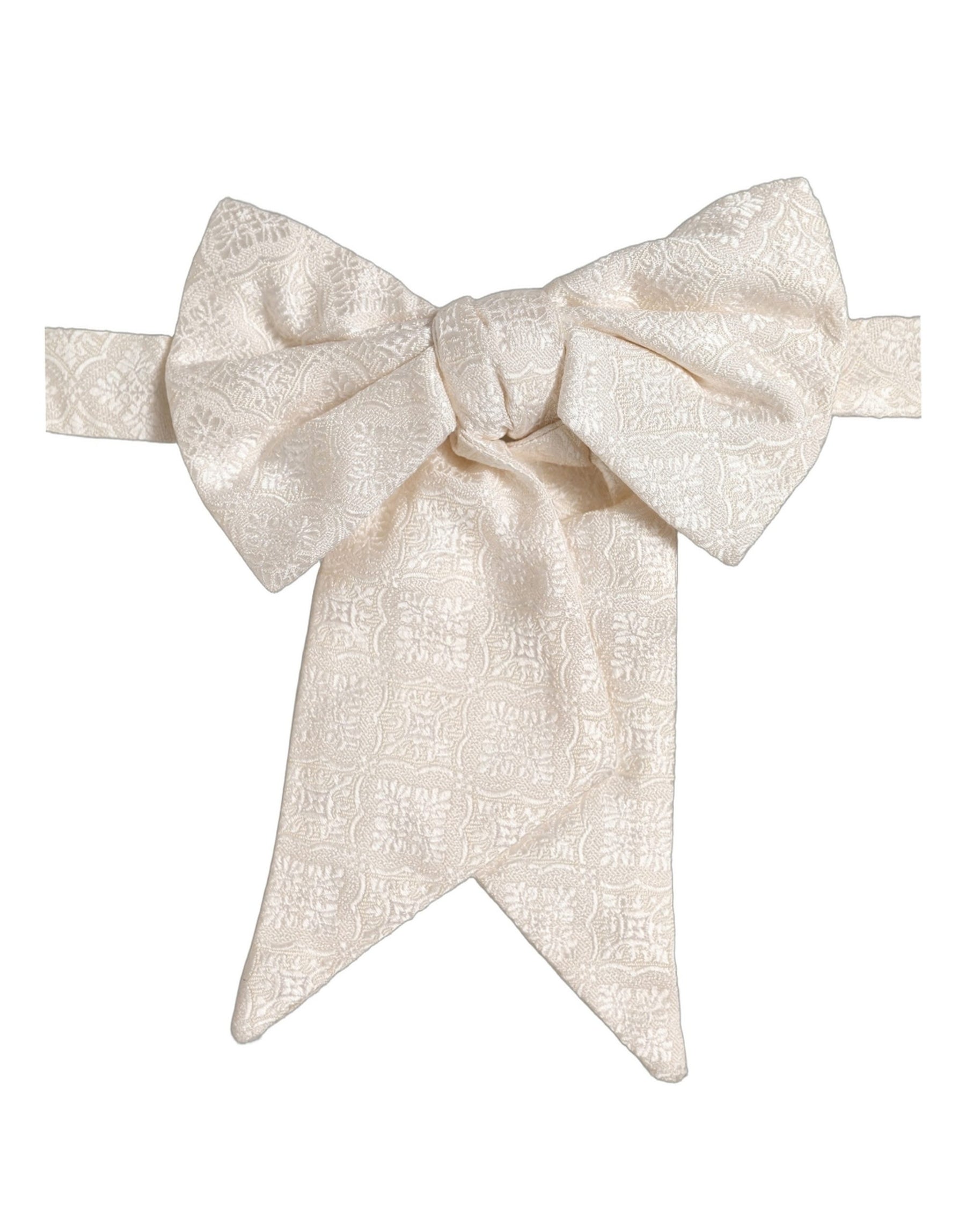 Dolce & Gabbana Men White Jacquard Silk Adjustable Neck Papillon Bow Tie | Regal Royce