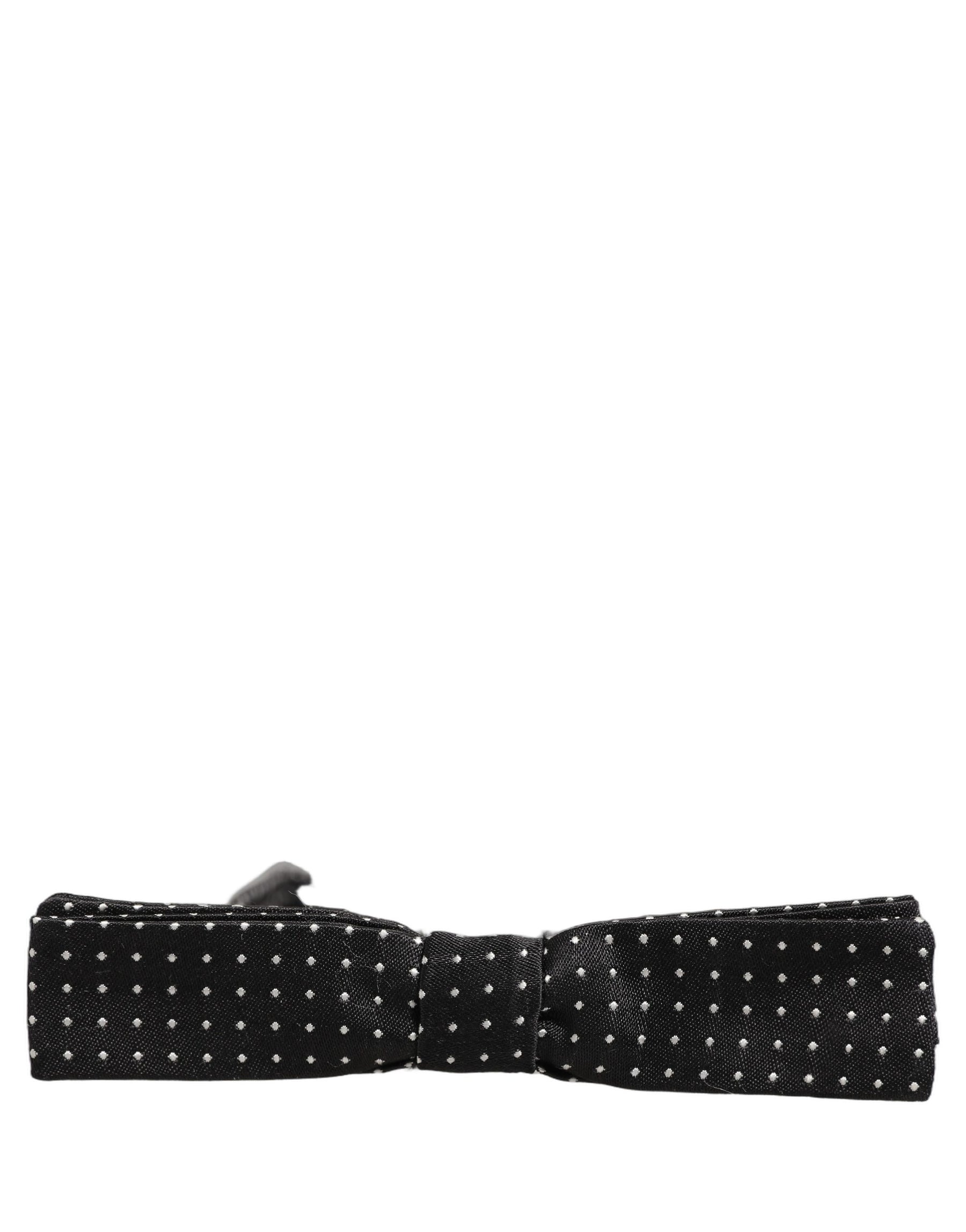 Dolce & Gabbana Black White Polka Dot Adjustable Neck Papillon Bow Tie | Regal Royce