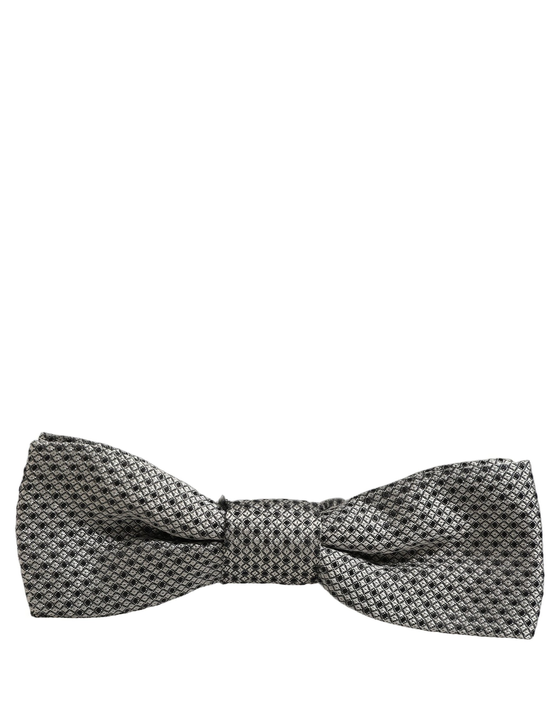 Dolce & Gabbana Men Gray Silk Patterned Adjustable Neck Papillon Bow Tie | Regal Royce