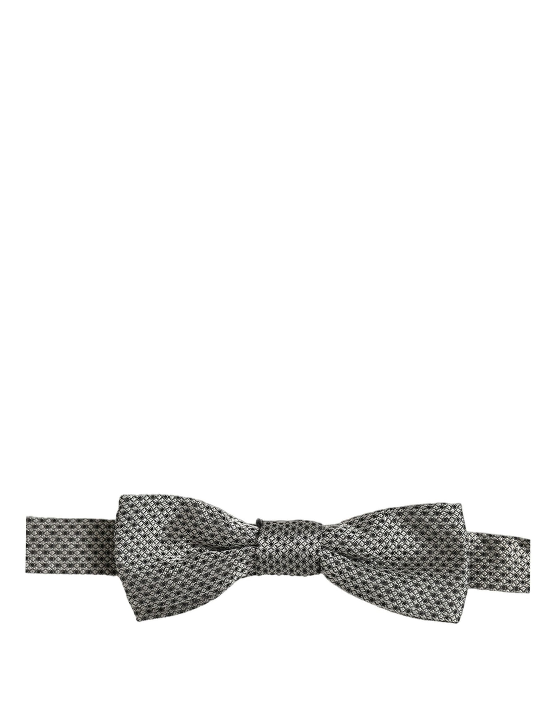 Dolce & Gabbana Men Gray Silk Patterned Adjustable Neck Papillon Bow Tie | Regal Royce