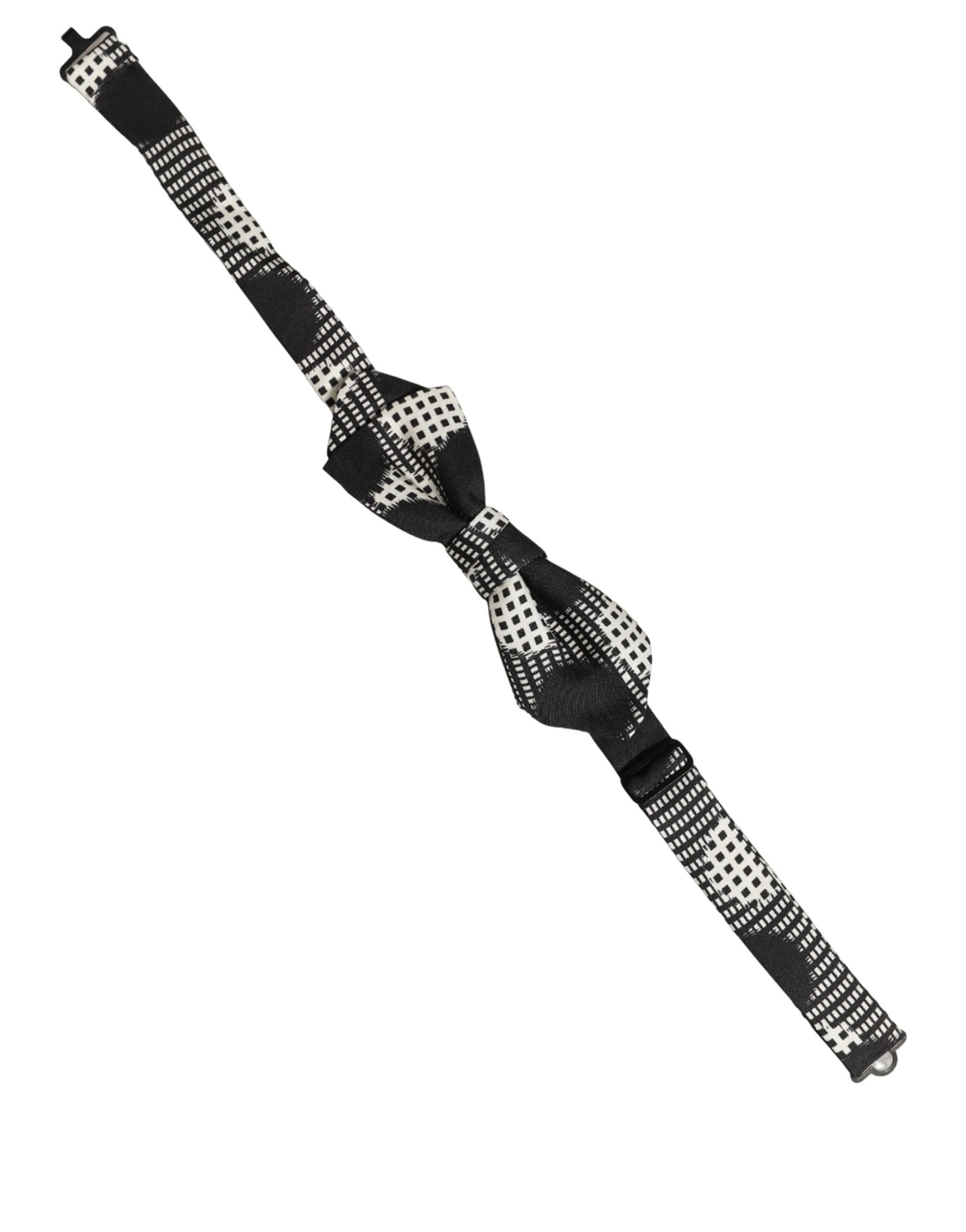 Dolce & Gabbana Black White Checkered Adjustable Neck Papillon Bow Tie | Regal Royce