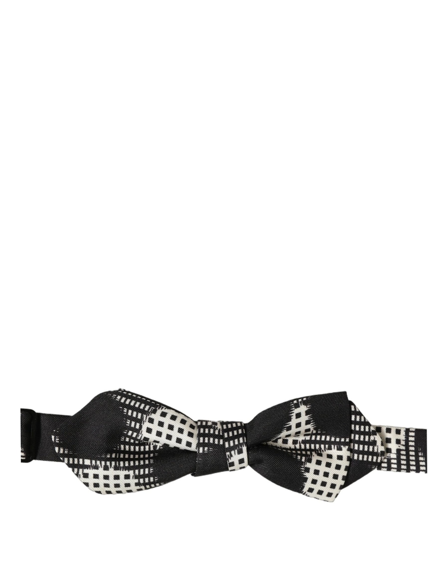 Dolce & Gabbana Black White Checkered Adjustable Neck Papillon Bow Tie | Regal Royce