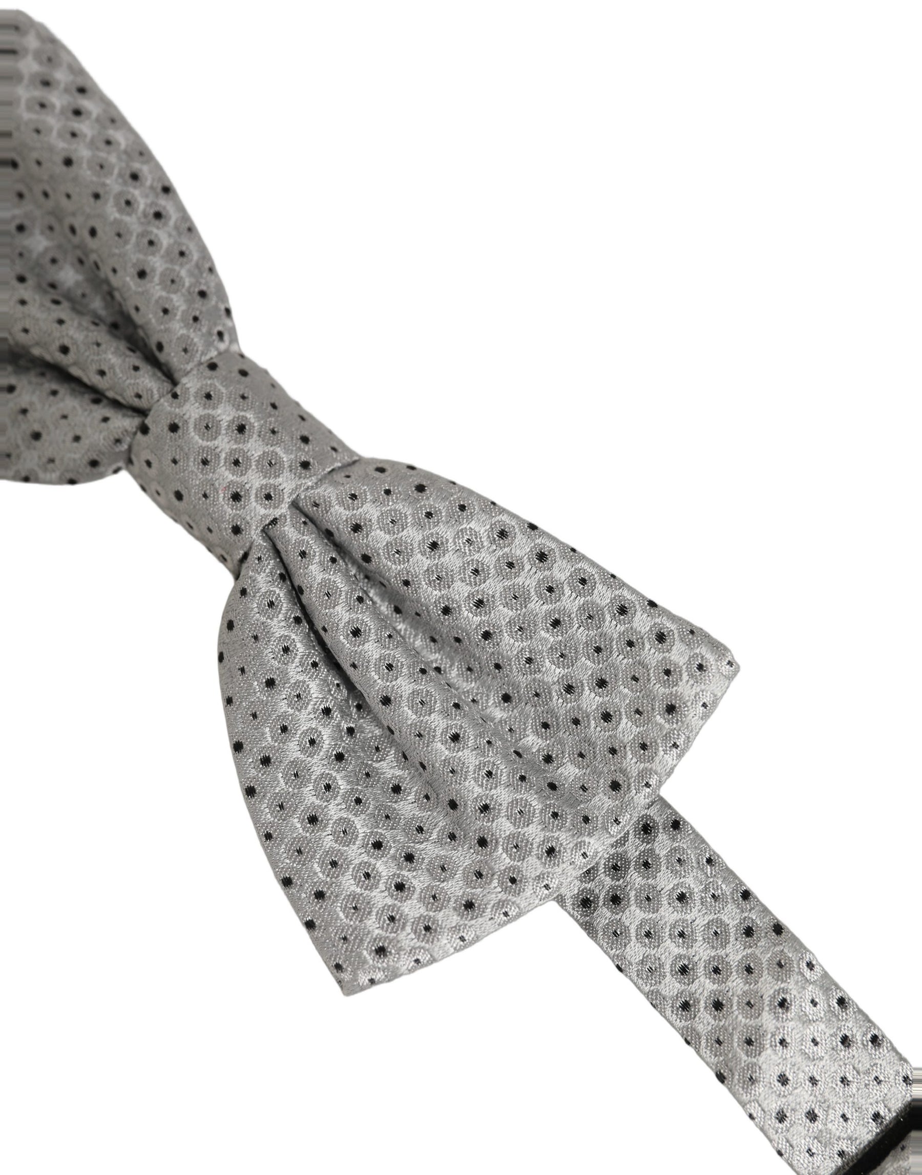 Dolce & Gabbana Men Black Gray Polka Dot Adjustable Neck Papillon Bow Tie | Regal Royce
