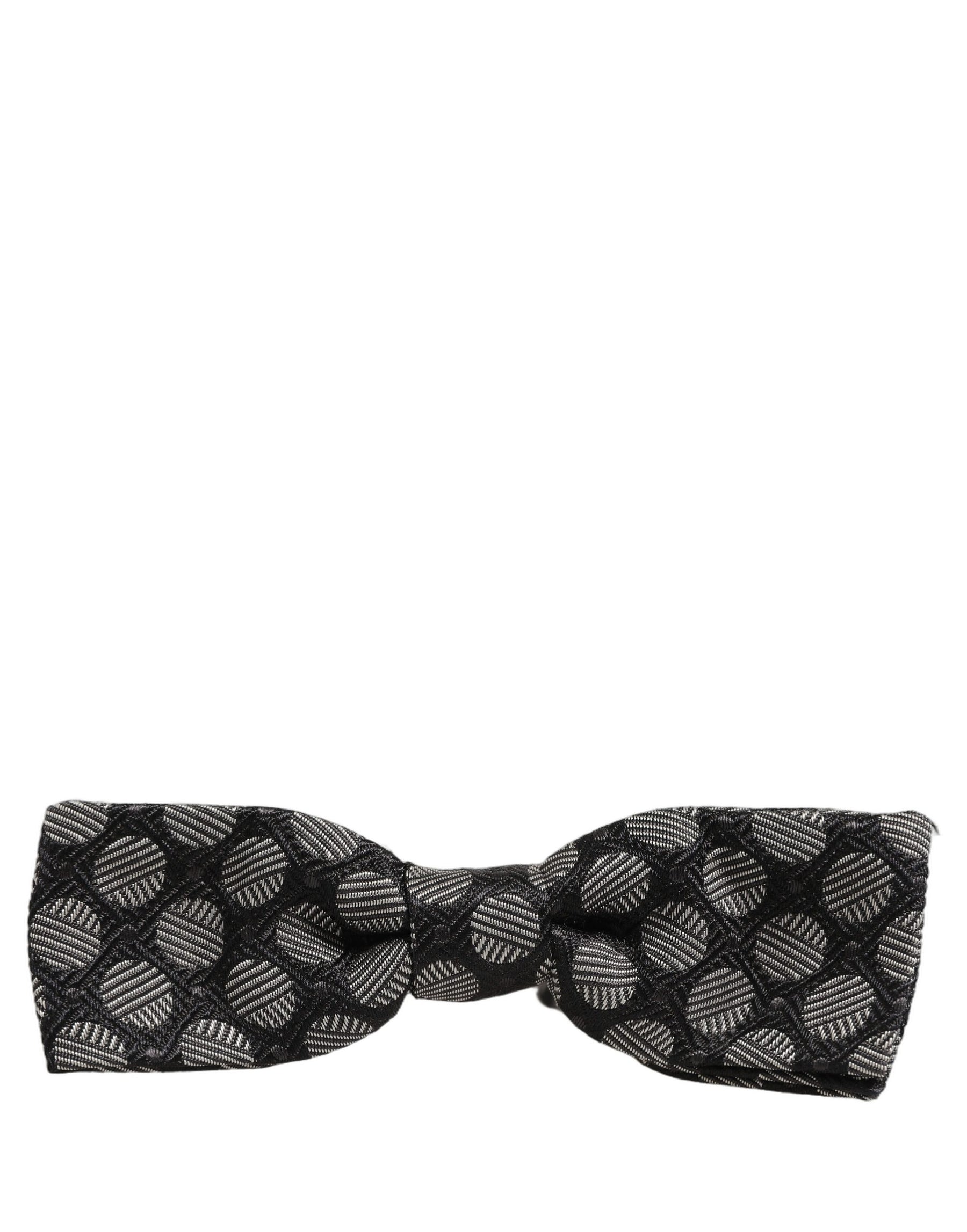Dolce & Gabbana Black White Geometric Silk Adjustable Neck Papillon Bow Tie | Regal Royce