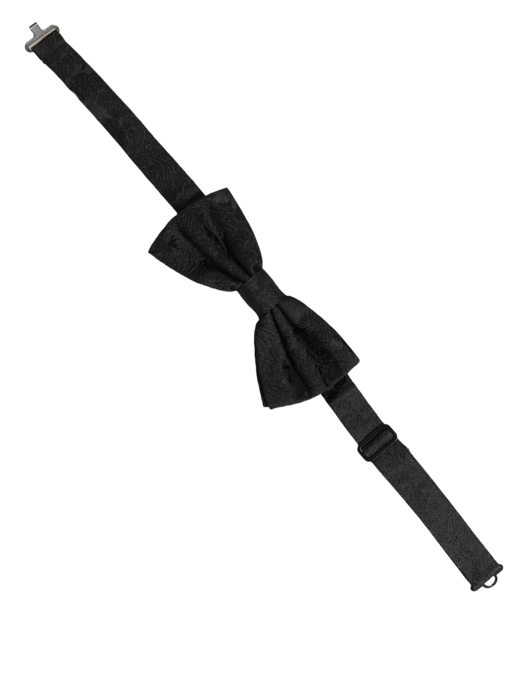 Dolce & Gabbana Men Black Paisley Silk Adjustable Neck Papillon Bow Tie | Regal Royce